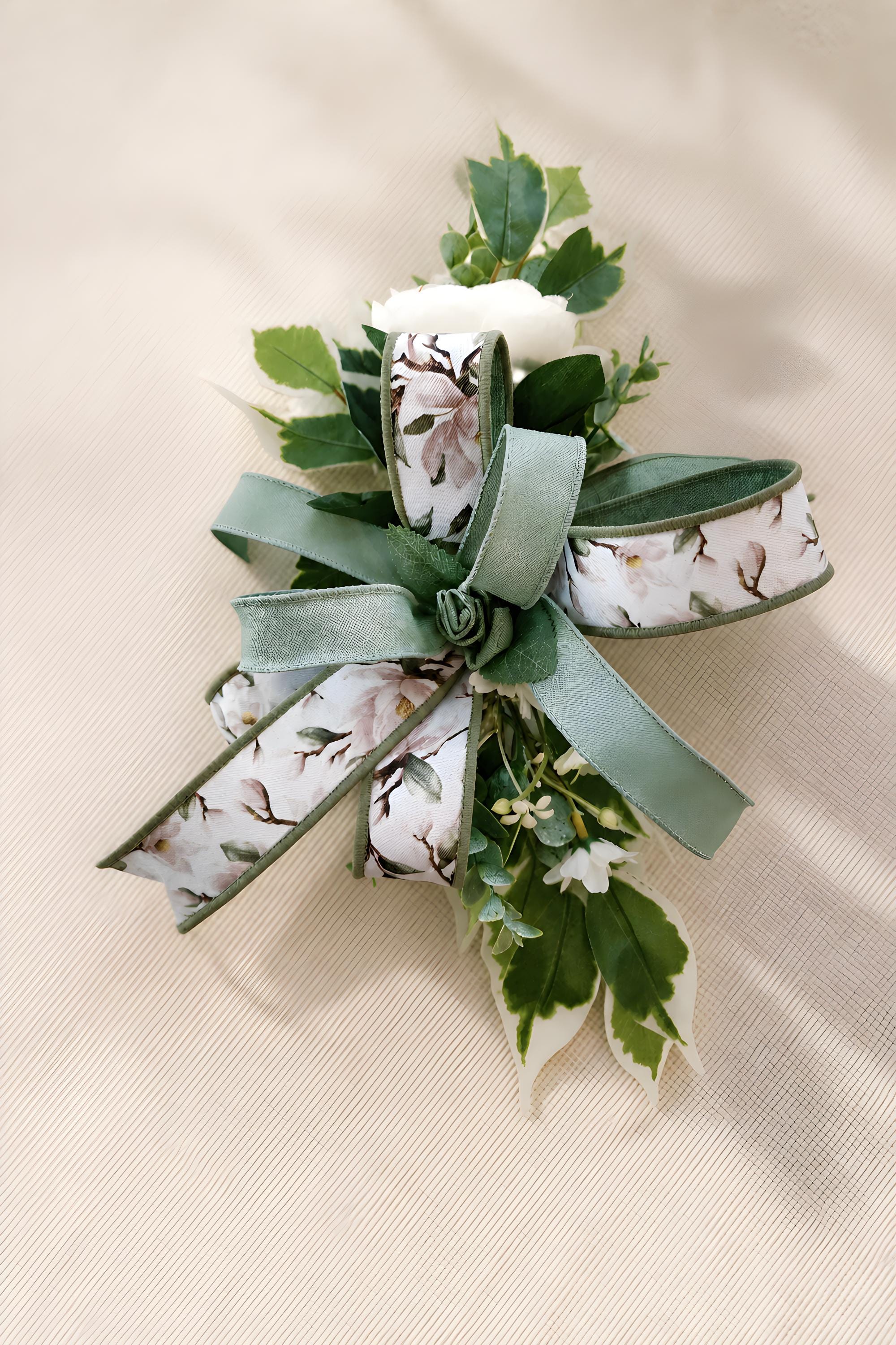 Sage Green Ribbon Add On Bow, Farmhouse Door Decor Accent, Spring Summer Enhancer Bow