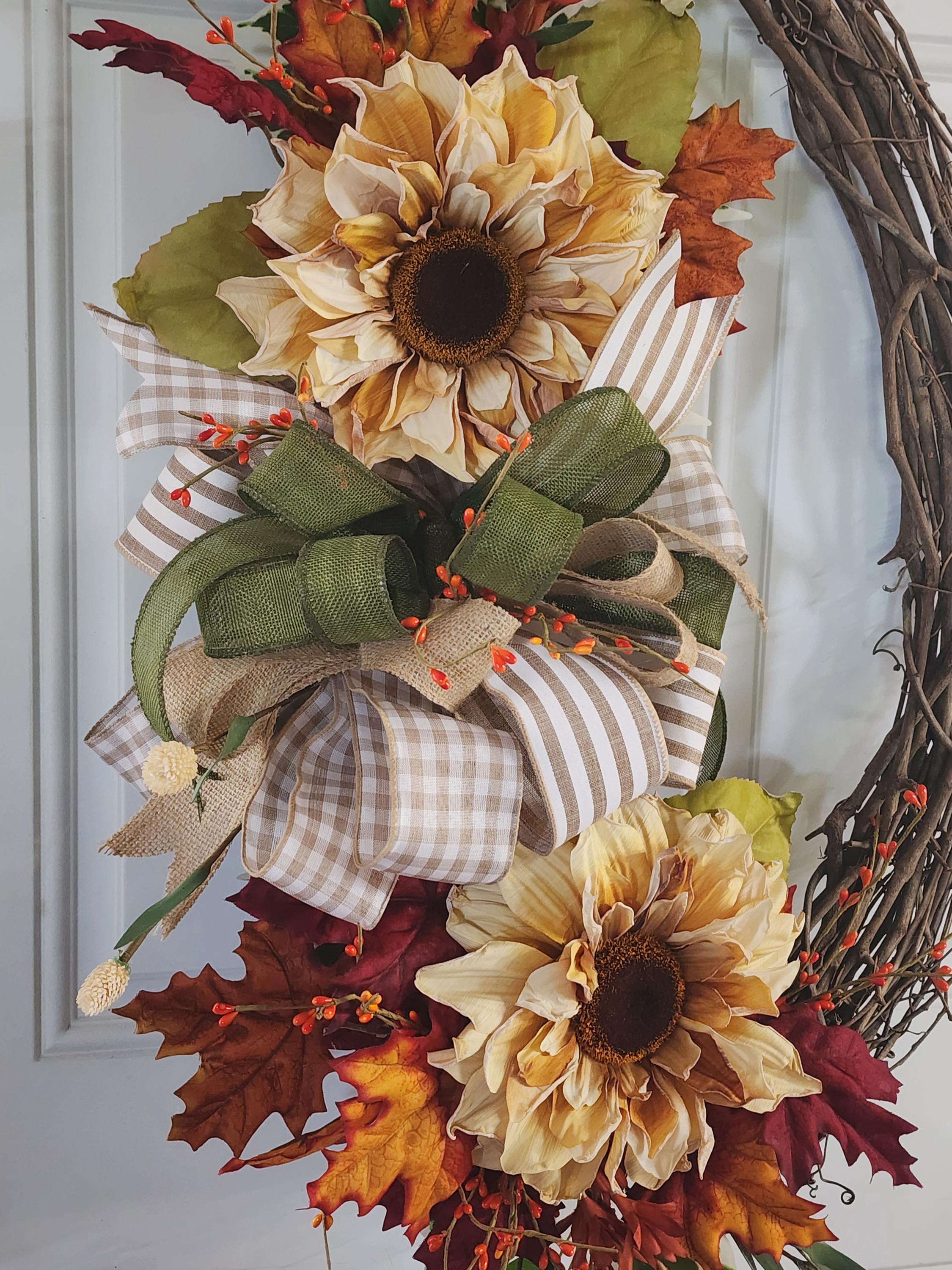 Oval Grapevine Fall Sunflower Wreath Thanksgiving Autumn Door Decor