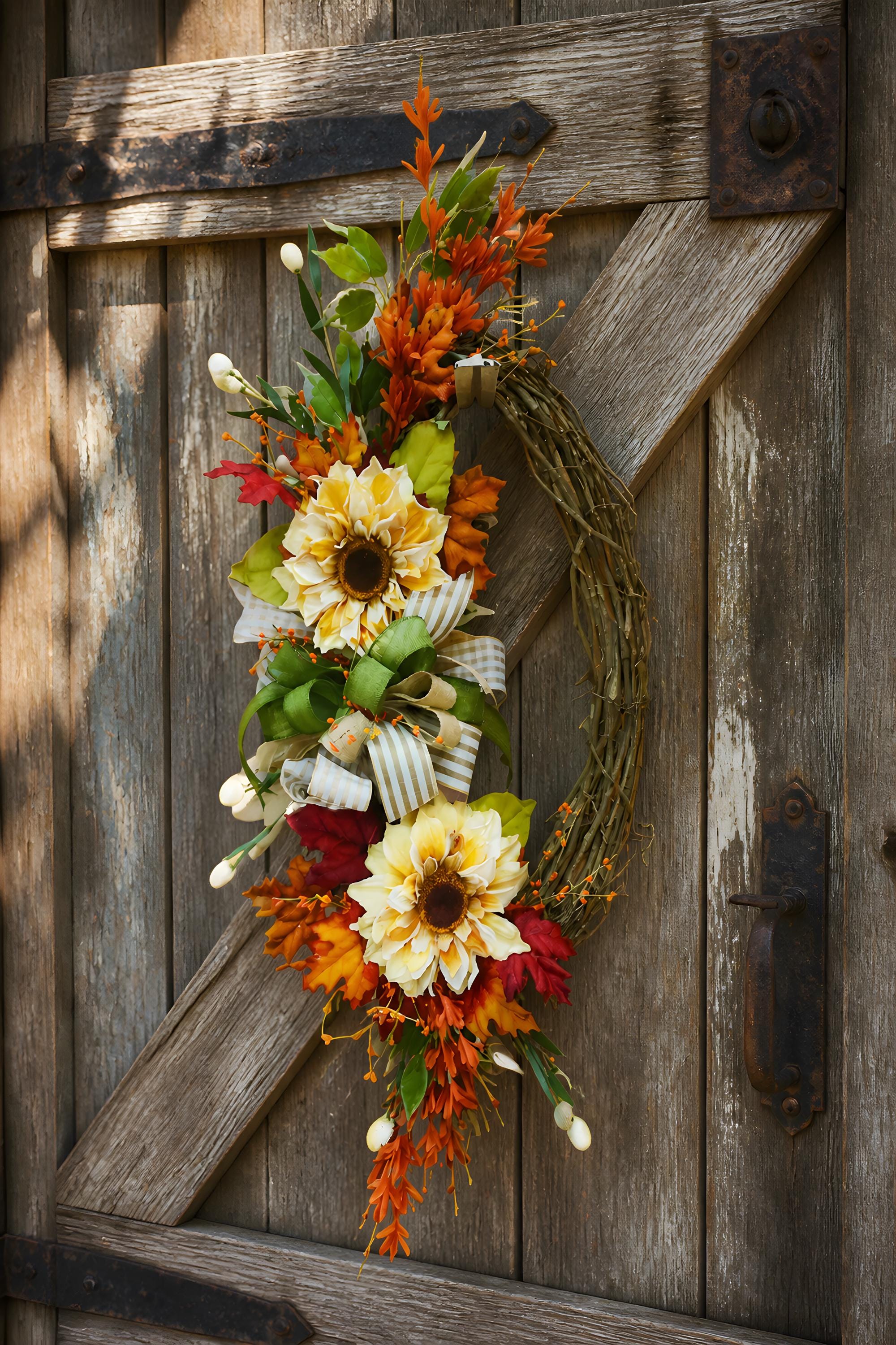 Oval Grapevine Fall Sunflower Wreath Thanksgiving Autumn Door Decor