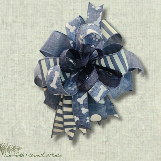 Blue Multi Ribbon Everyday Bow, Farmhouse Lantern Topper Wreath Accent, Gift Bow
