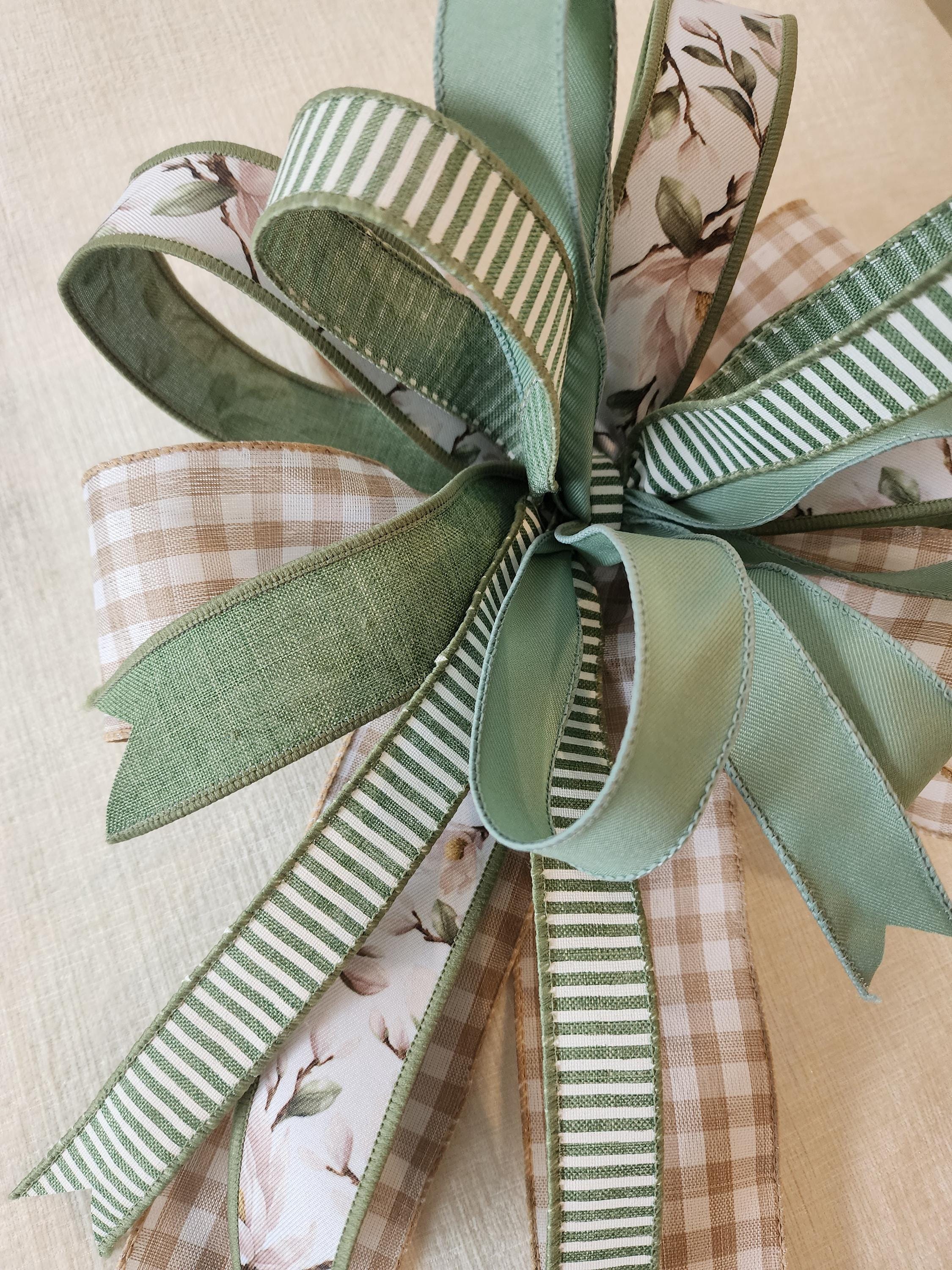 Handcrafted Sage Green Neutral Farmhouse Bow, Spring Summer Door Decor Accent