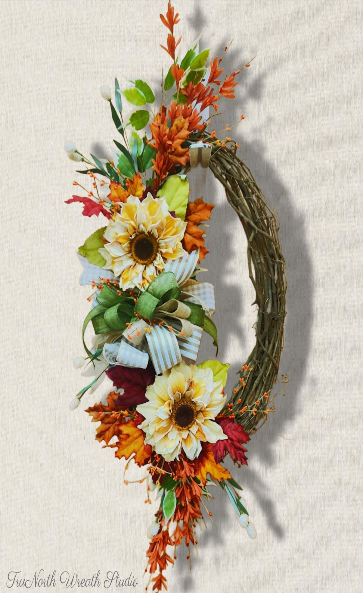 Oval Grapevine Fall Sunflower Wreath Thanksgiving Autumn Door Decor