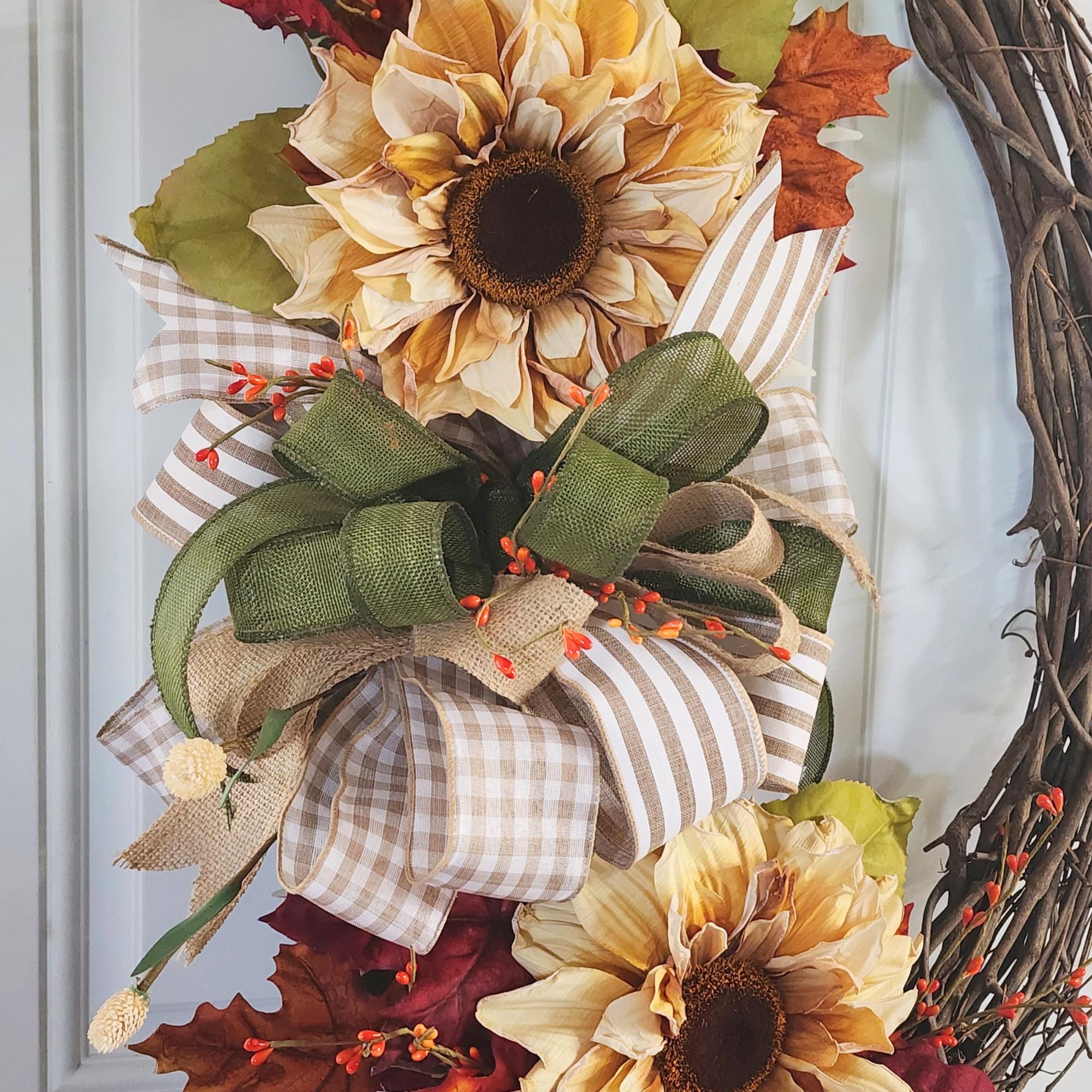 Oval Grapevine Fall Sunflower Wreath Thanksgiving Autumn Door Decor