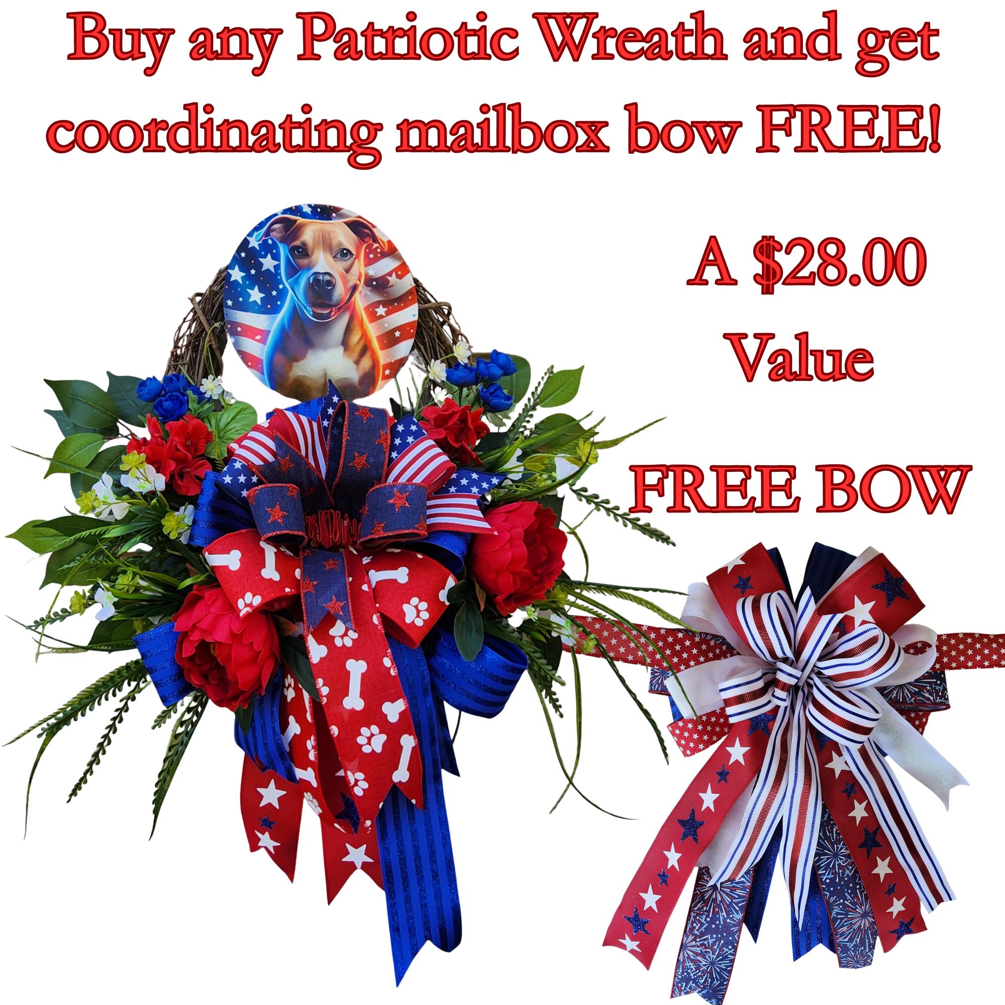 Patriotic Pittie Wreath American Flag Pit Bull Swag with FREE Matching Mailbox Bow