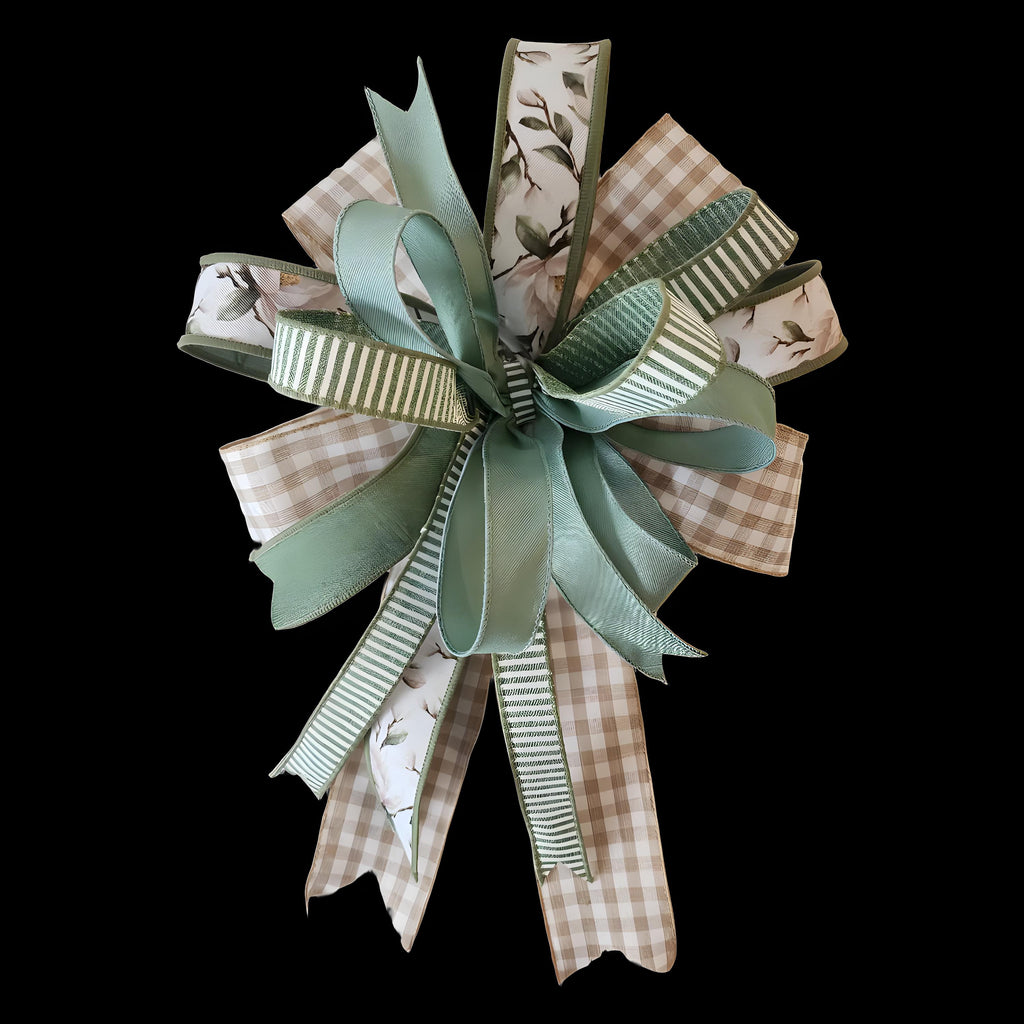 Handcrafted Sage Green Neutral Farmhouse Bow, Spring Summer Door Decor Accent