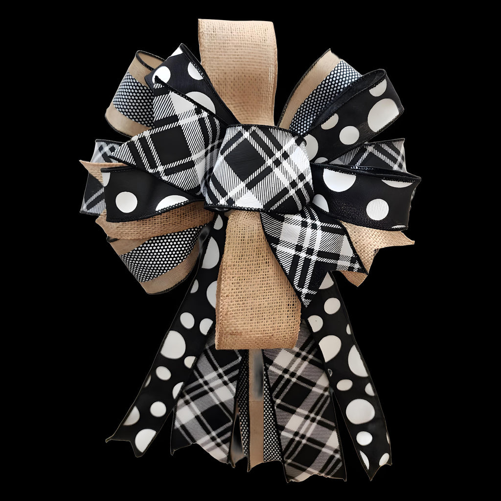 Black and Tan 5 Ribbon All Season Wreath Bow Lantern or Swag Bow