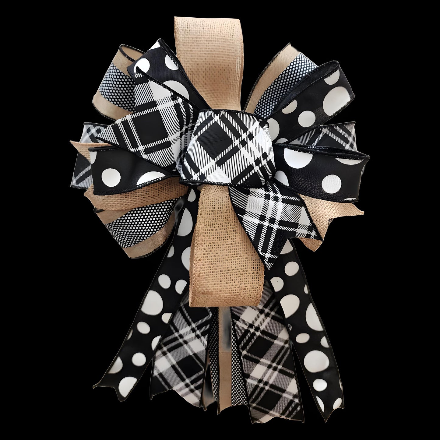 Black and Tan 5 Ribbon Bow, All Season Farmhouse Lantern Swag Accent