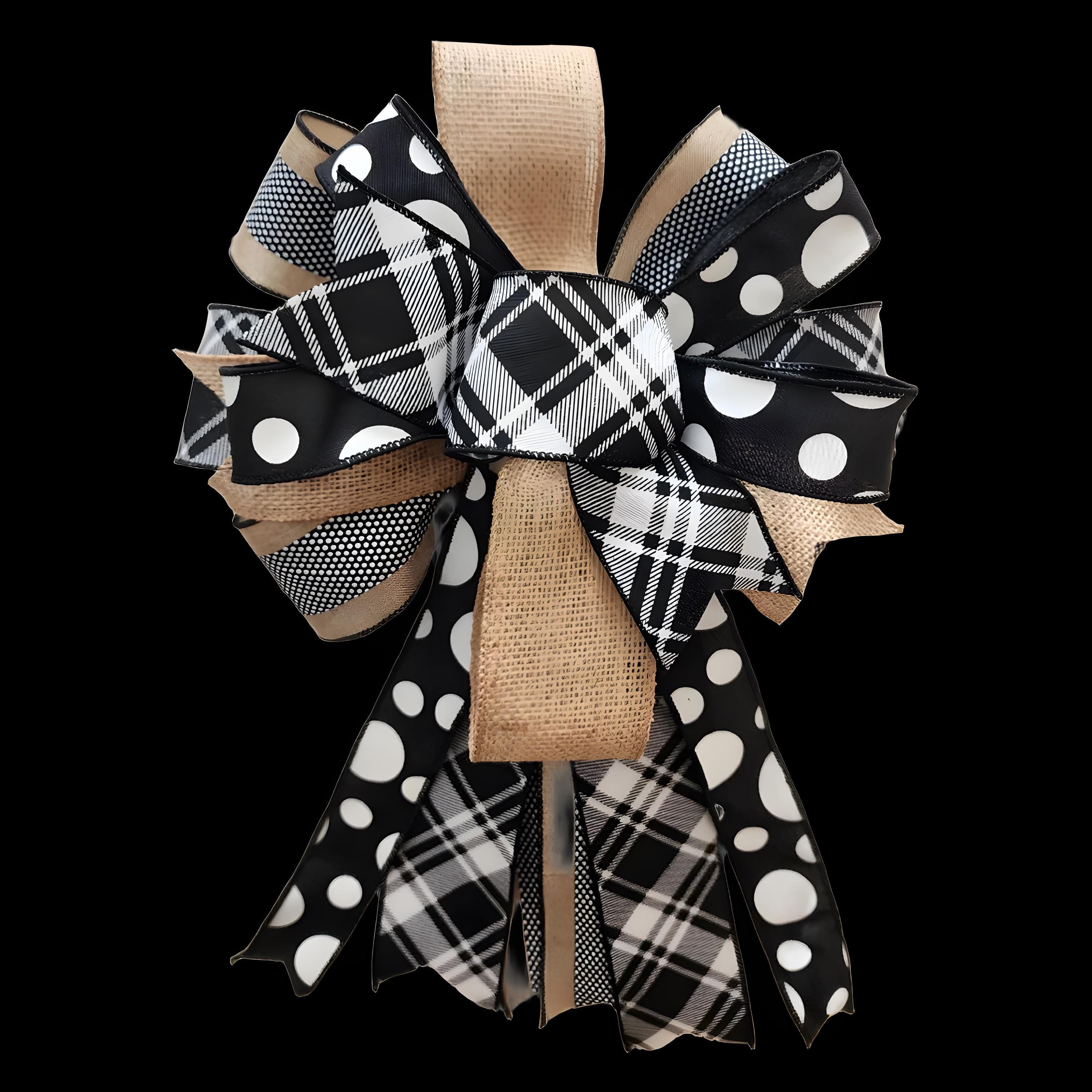 Black and Tan 5 Ribbon All Season Wreath Bow Lantern or Swag Bow