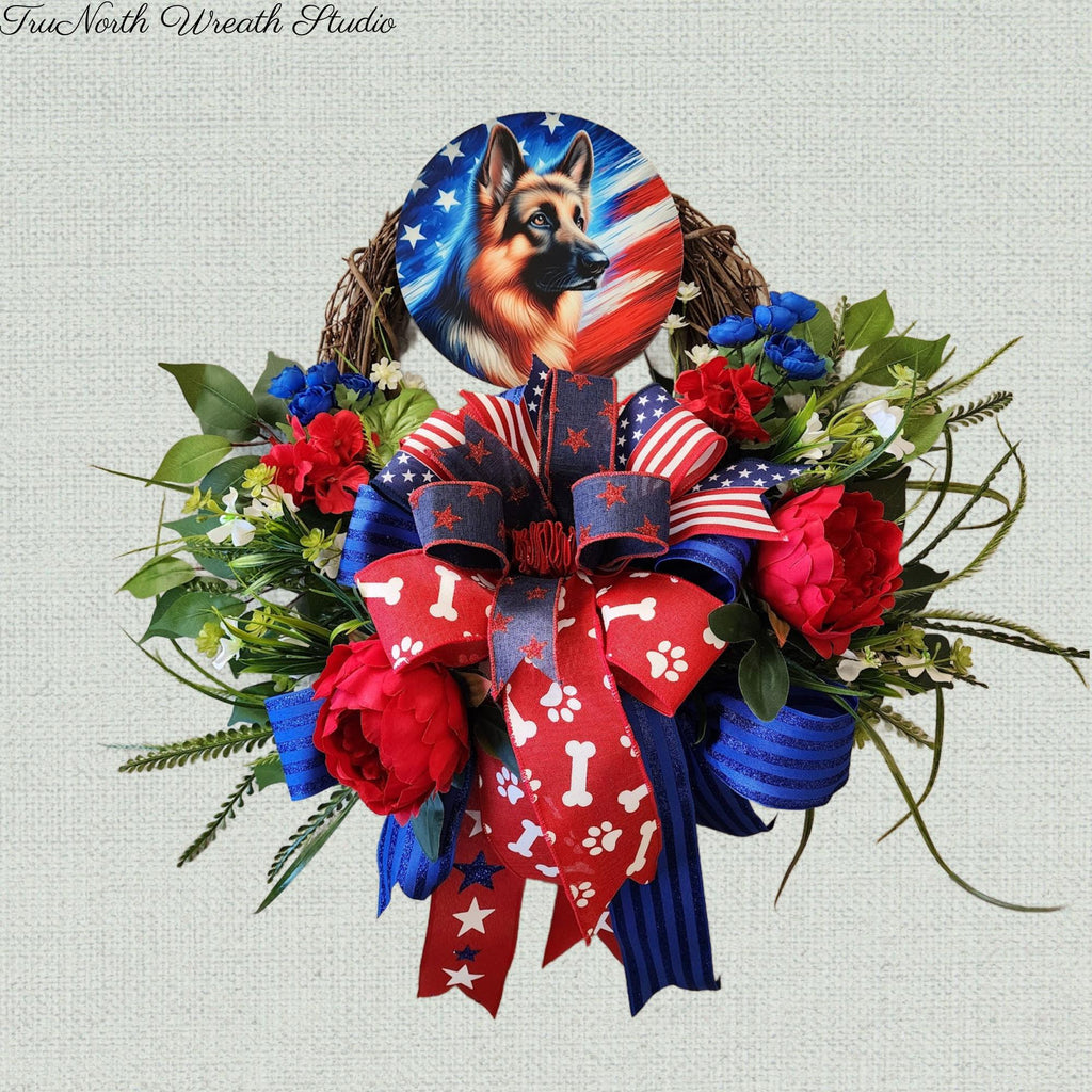 Patriotic German Shepherd Wreath 250th Anniversary with Free Matching Mailbox Bow