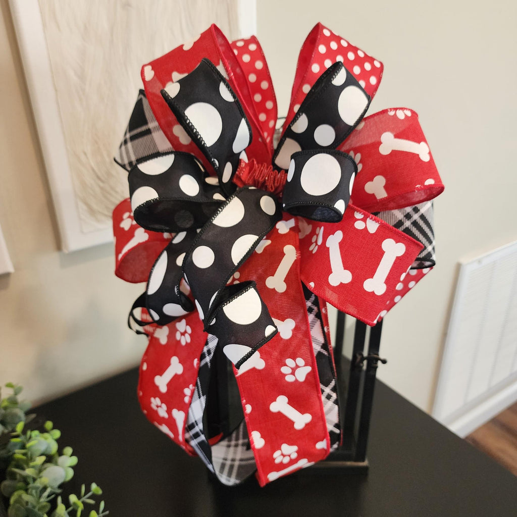 Red and Black Pet Lover's Ribbon All Season Wreath Bow Lantern or Swag Bow