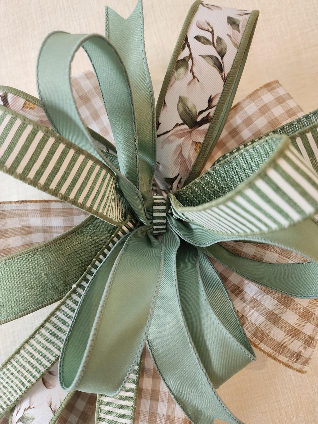 Handcrafted Sage Green Neutral Farmhouse Bow, Spring Summer Door Decor Accent