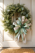 Handcrafted Sage Green Neutral Farmhouse Bow, Spring Summer Door Decor Accent
