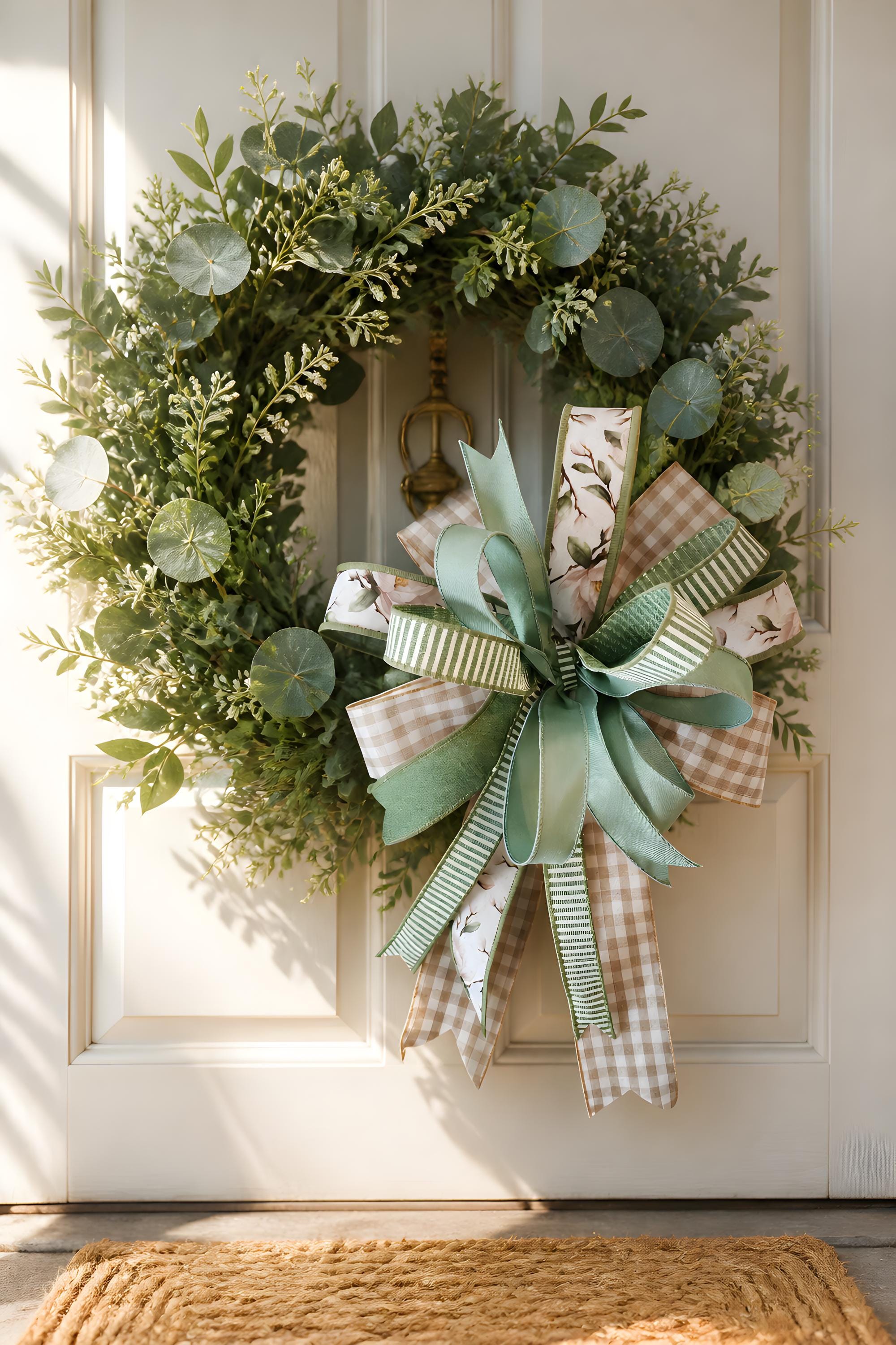 Handcrafted Sage Green Neutral Farmhouse Bow, Spring Summer Door Decor Accent