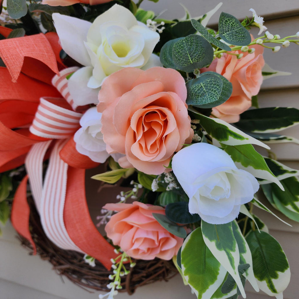 Mother's Day Peach Rose Wreath