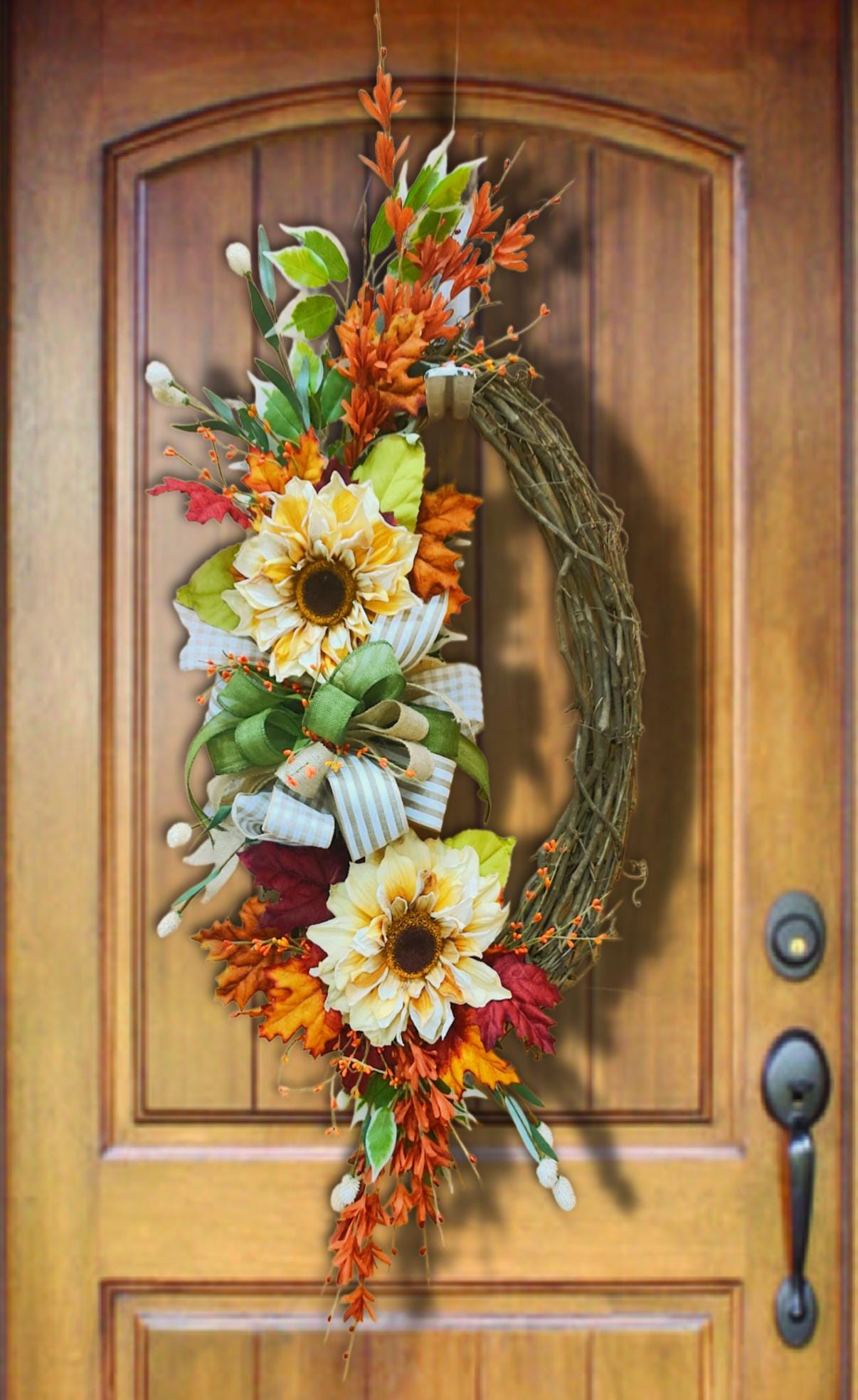 Oval Grapevine Fall Sunflower Wreath Thanksgiving Autumn Door Decor