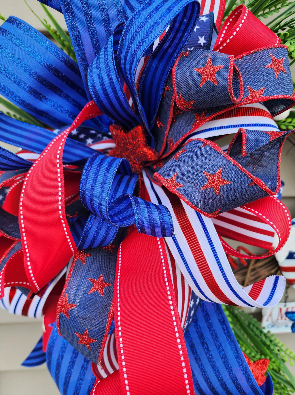 Patriotic Grapevine Wreath, Americana Door Decor with FREE Matching Mailbox Bow