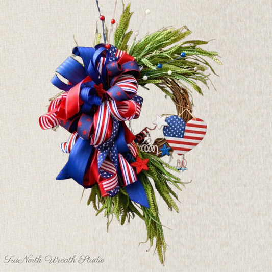 Patriotic Grapevine Wreath, Americana Door Decor, 4th of July Summer Front Porch Decor