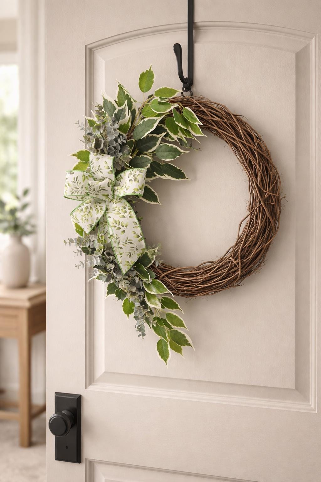 Grapevine Wreath Base: Neutral Farmhouse Door Decor (18" Base)