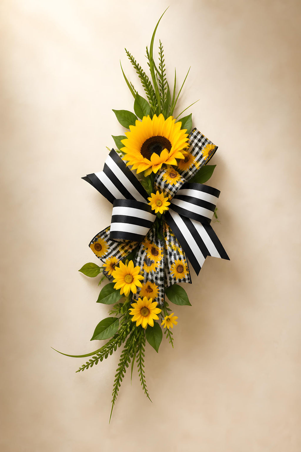 Sunflower Ribbon Add On Bow, Farmhouse Door Decor Accent, Spring Summer Enhancer Bow