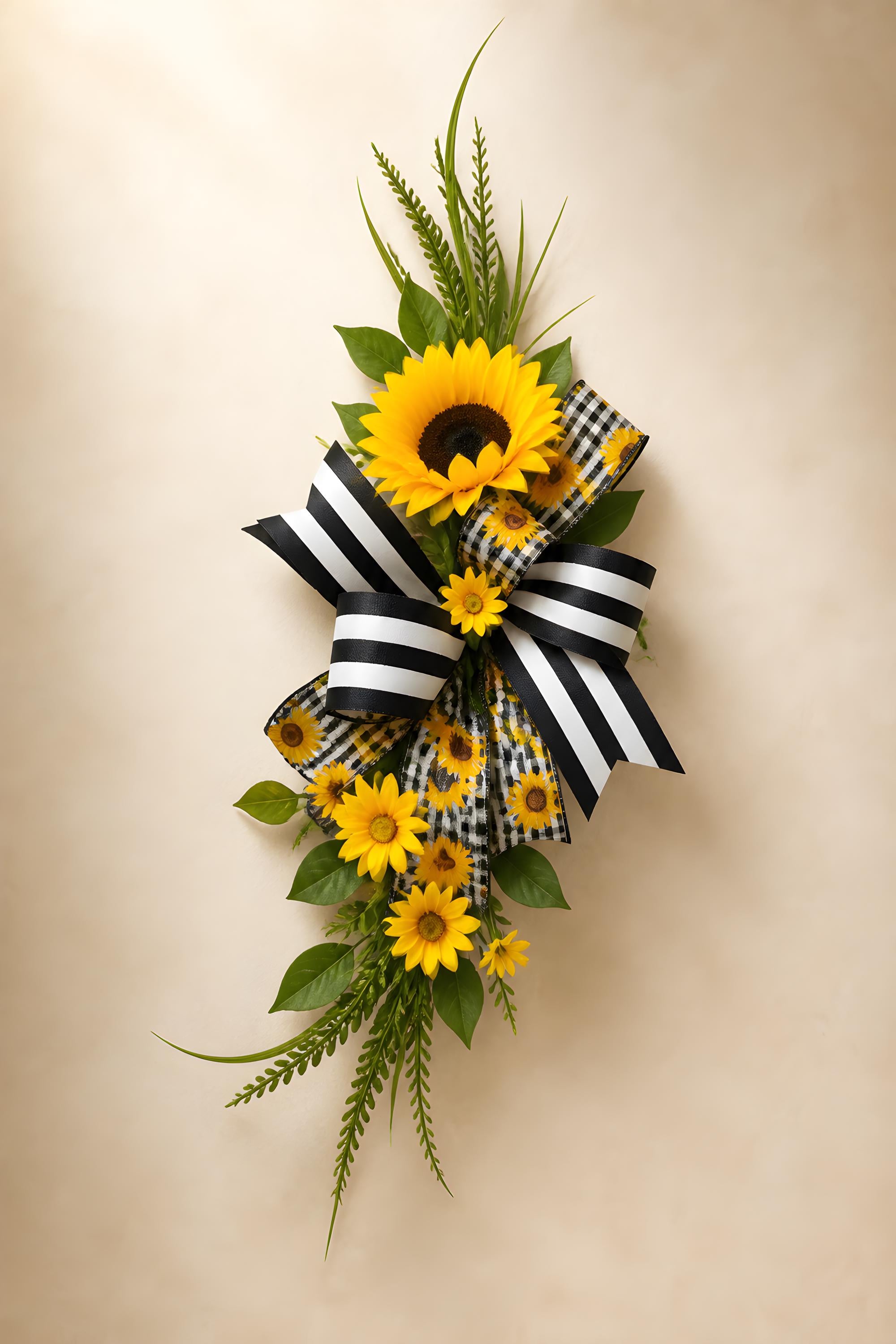 Sunflower Ribbon Add On Bow, Farmhouse Door Decor Accent, Spring Summer Enhancer Bow