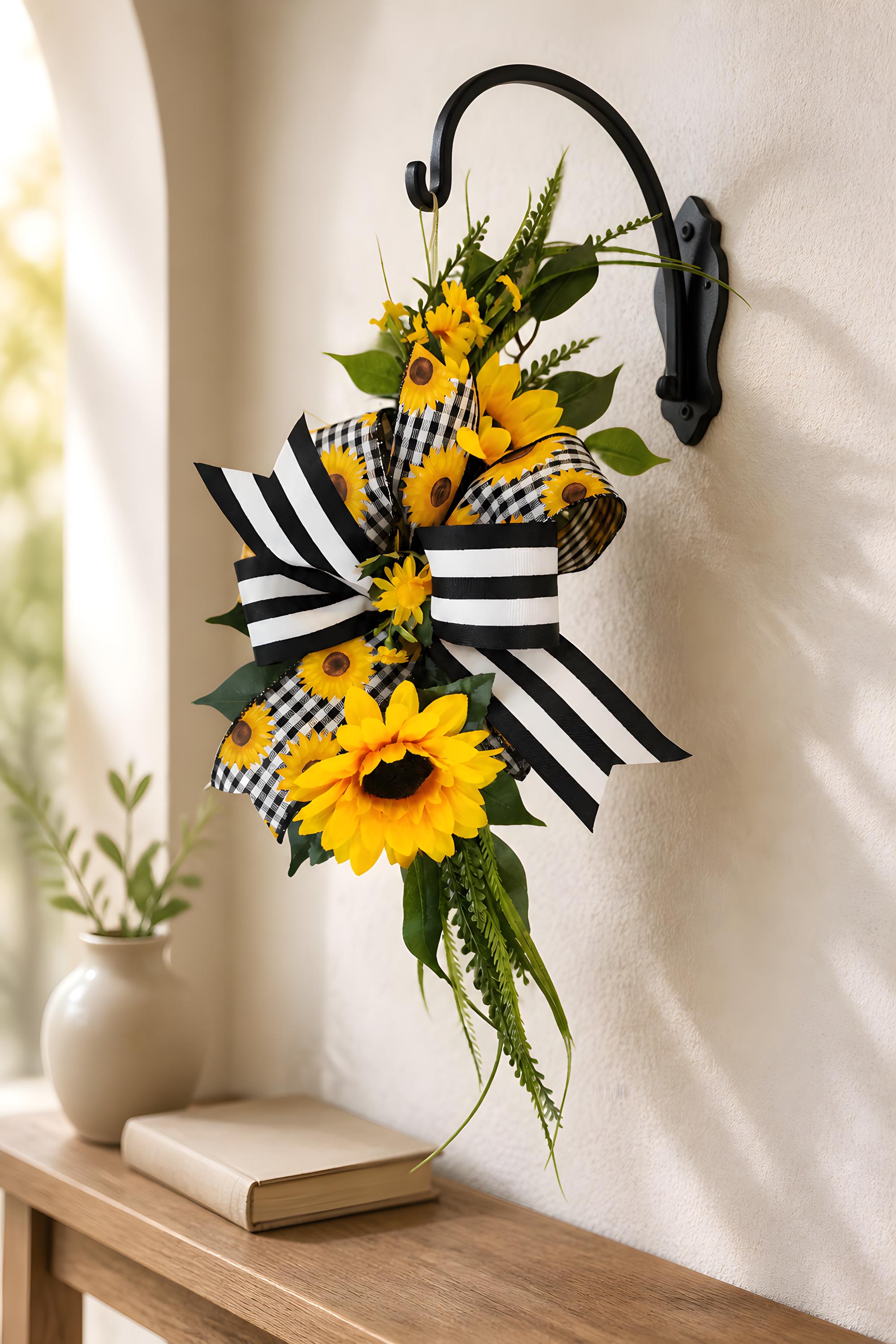Sunflower Ribbon Add On Bow, Farmhouse Door Decor Accent, Spring Summer Enhancer Bow