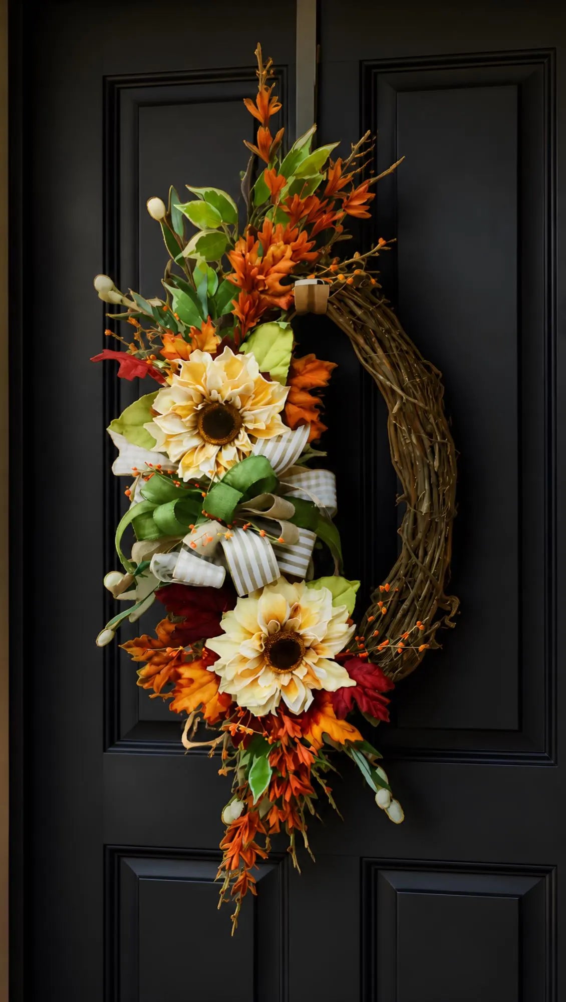Oval Grapevine Fall Sunflower Wreath Thanksgiving Autumn Door Decor