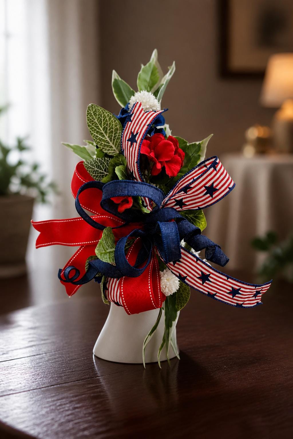 Red, White and Blue Ribbon Add On, Farmhouse Door Decor Wreath Accent, Americana Enhancer