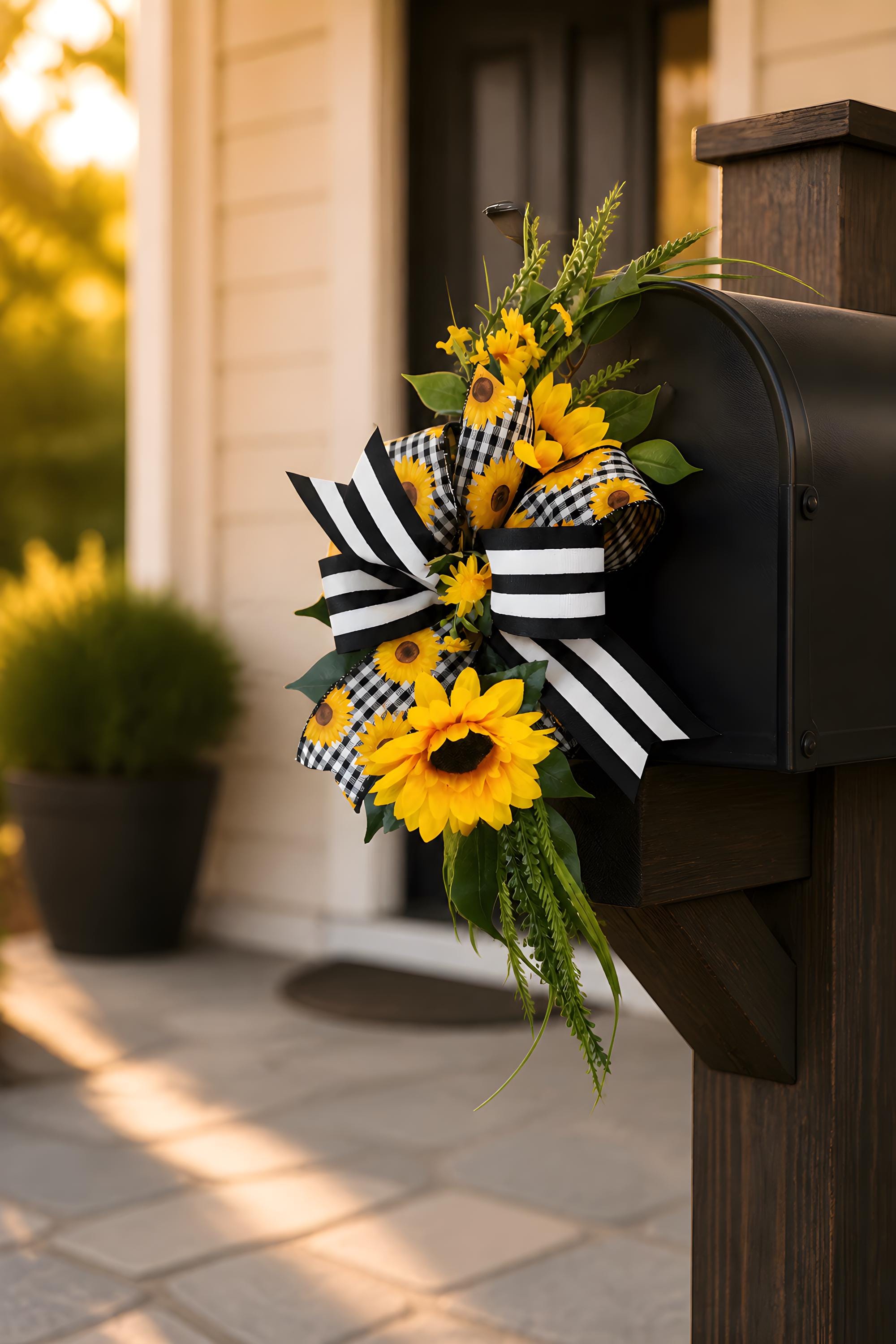 Sunflower Ribbon Add On Bow, Farmhouse Door Decor Accent, Spring Summer Enhancer Bow