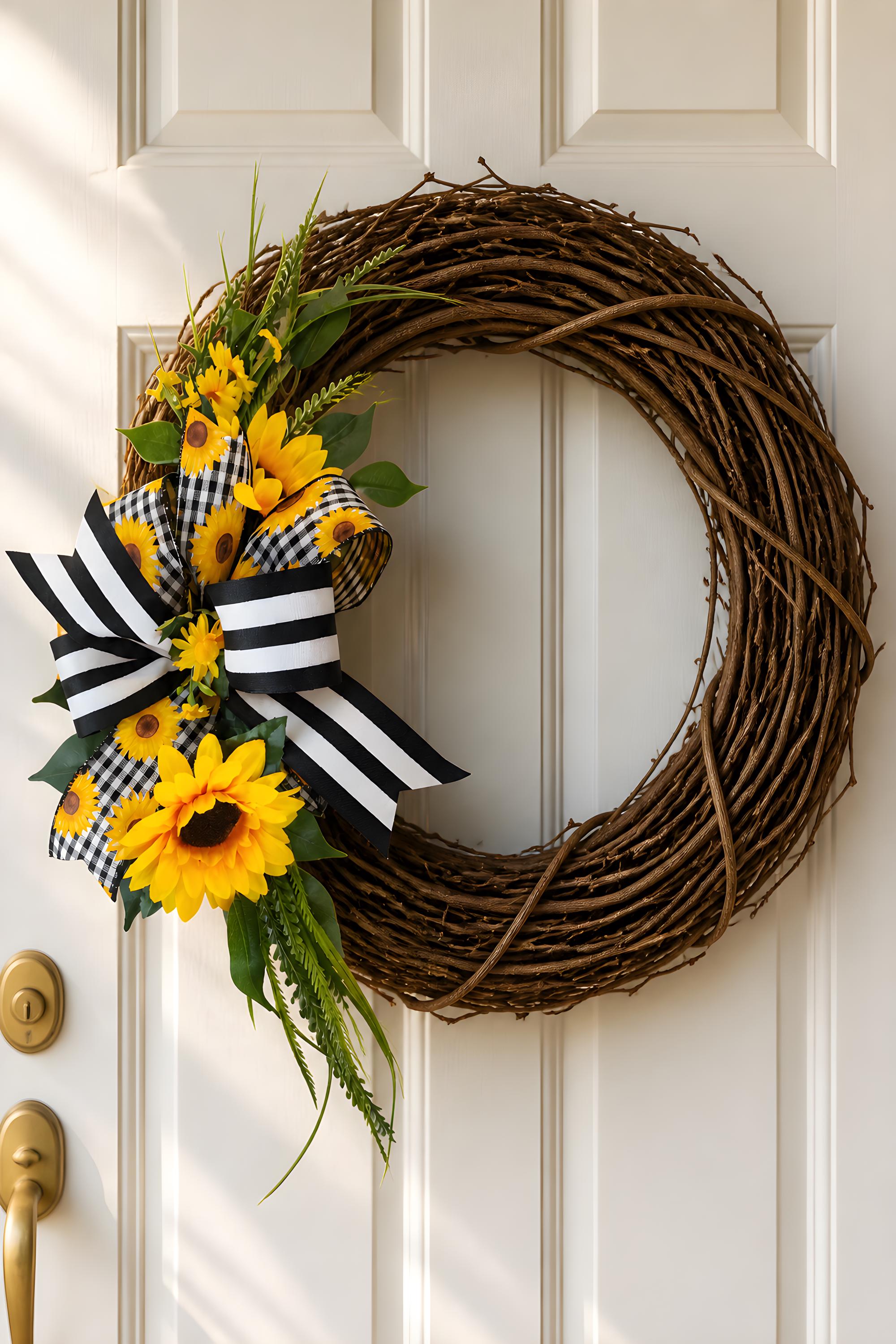 Sunflower Ribbon Add On Bow, Farmhouse Door Decor Accent, Spring Summer Enhancer Bow