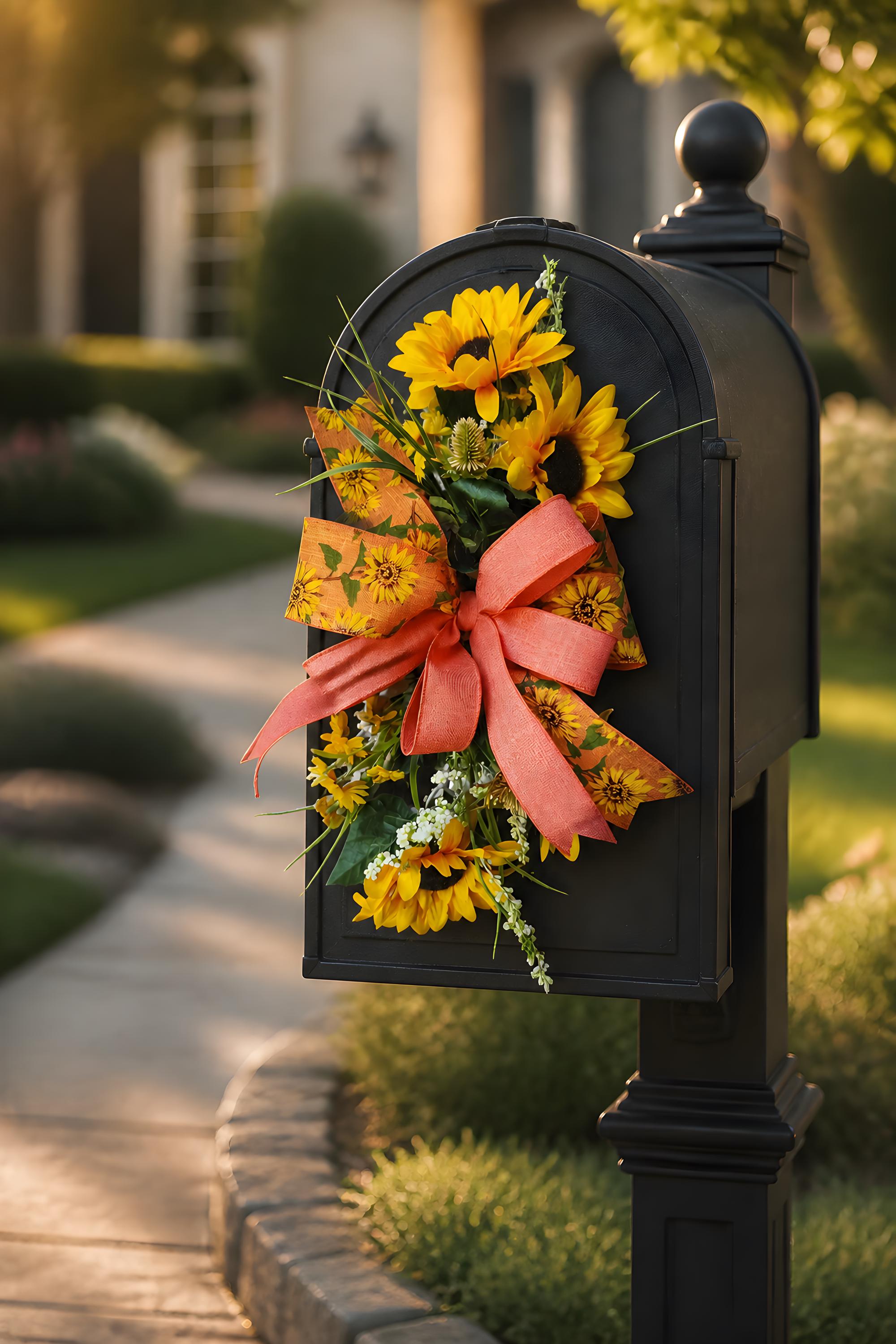 Orange Sunflower Ribbon Add On Bow, Farmhouse Door Decor Accent, Spring Summer Enhancer Bow