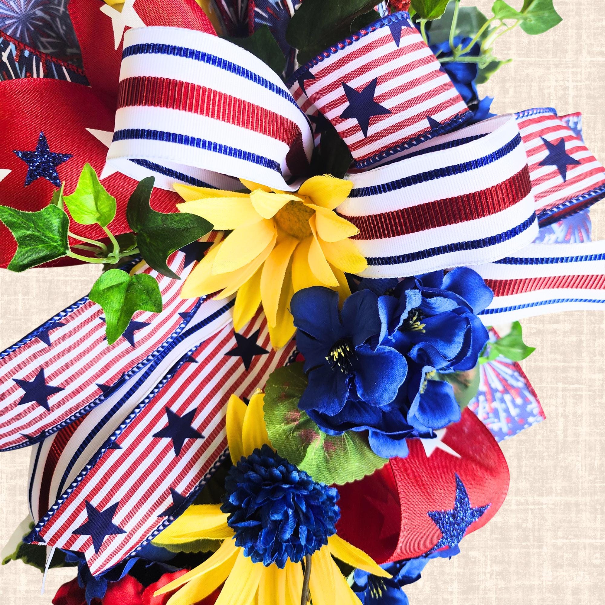 Patriotic Lantern Swag, Red White Blue and Yellow l Arrangement, 4th of July Porch Decor