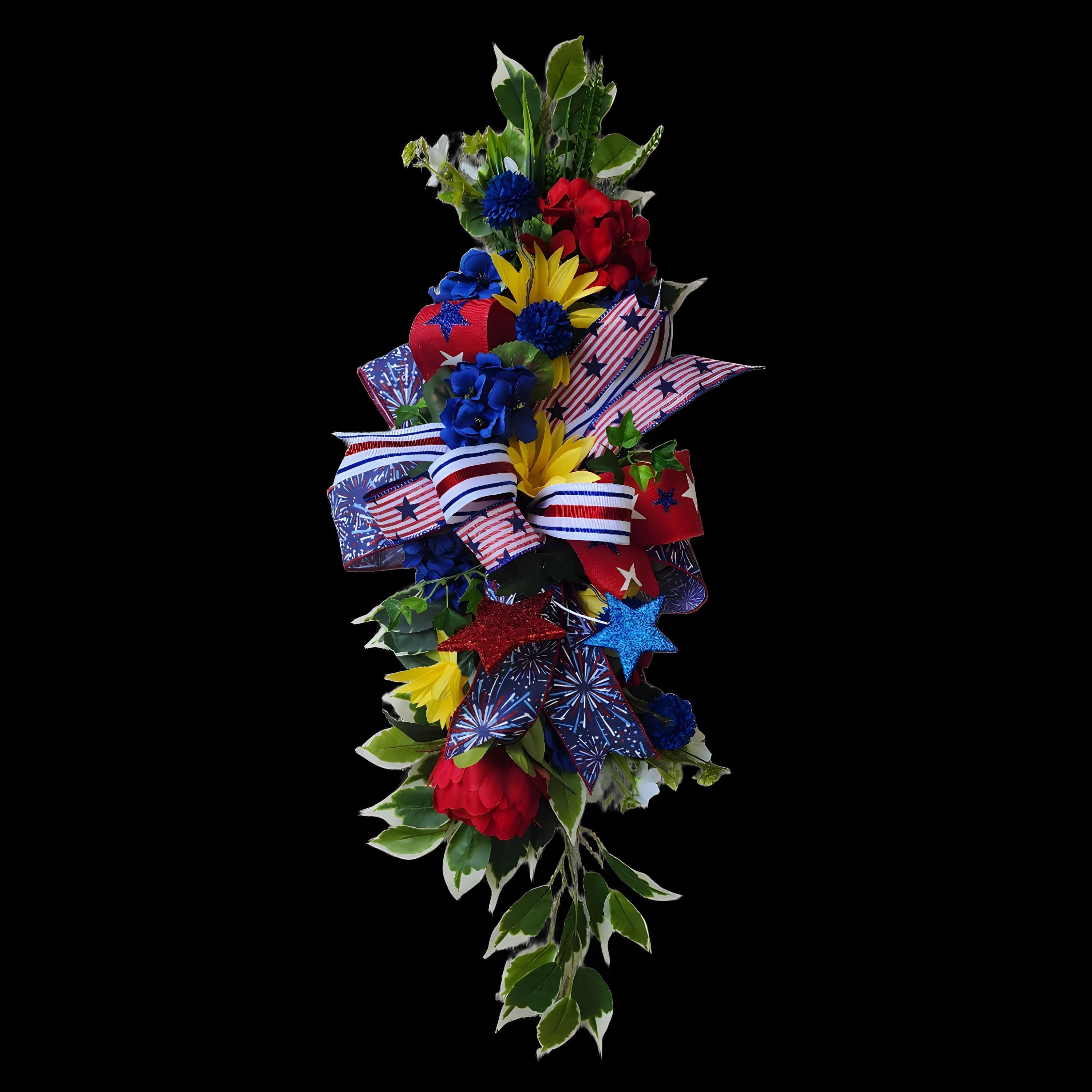 Patriotic Lantern Swag, Red White Blue and Yellow l Arrangement, 4th of July Porch Decor