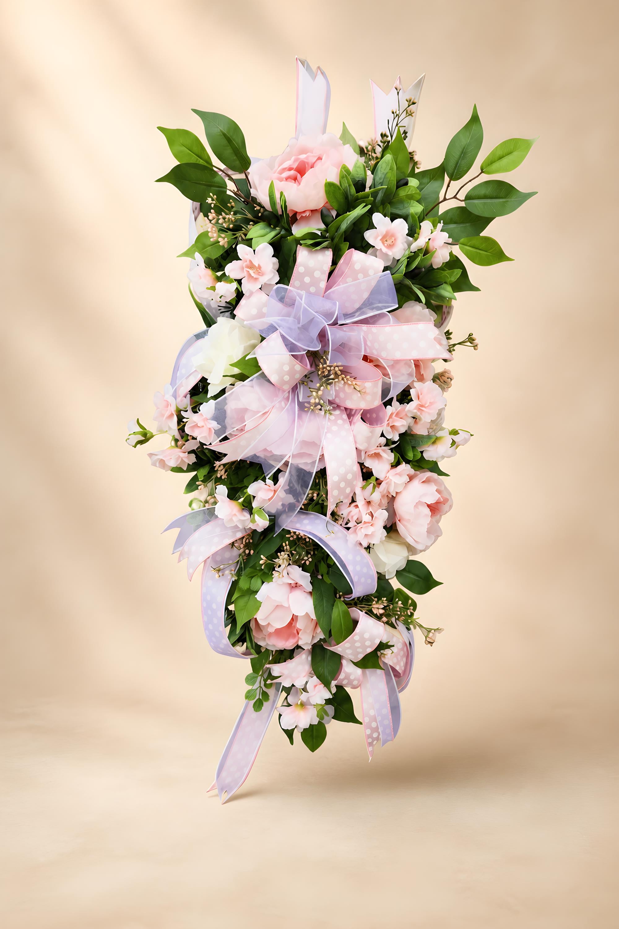 Pink Floral Door Swag, Spring Teardrop Wreath, Pink Rose Door Hanger, Romantic Floral Swag, Front Door Decor
