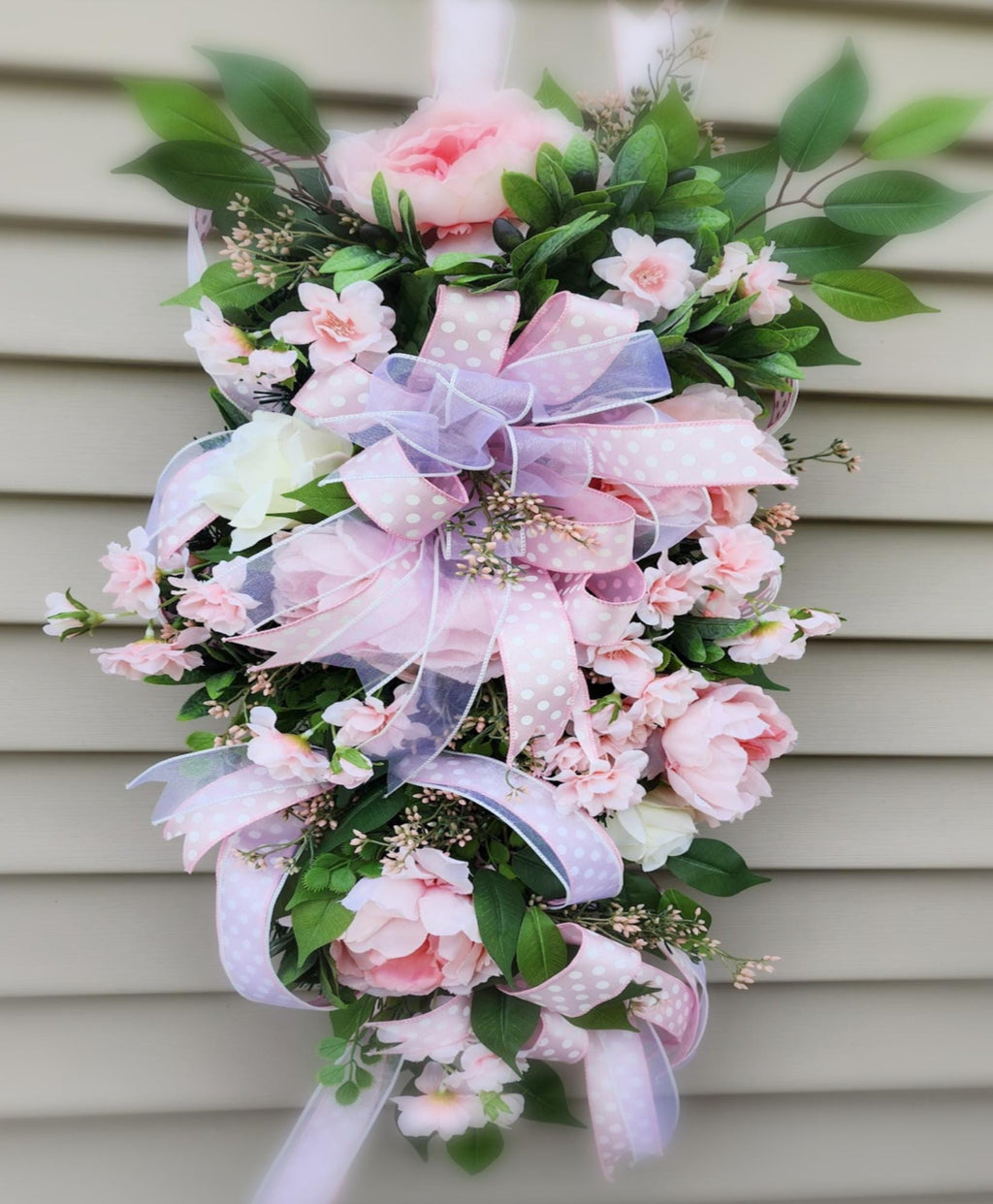 Pink Floral Door Swag, Spring Teardrop Wreath, Pink Rose Door Hanger, Romantic Floral Swag, Front Door Decor