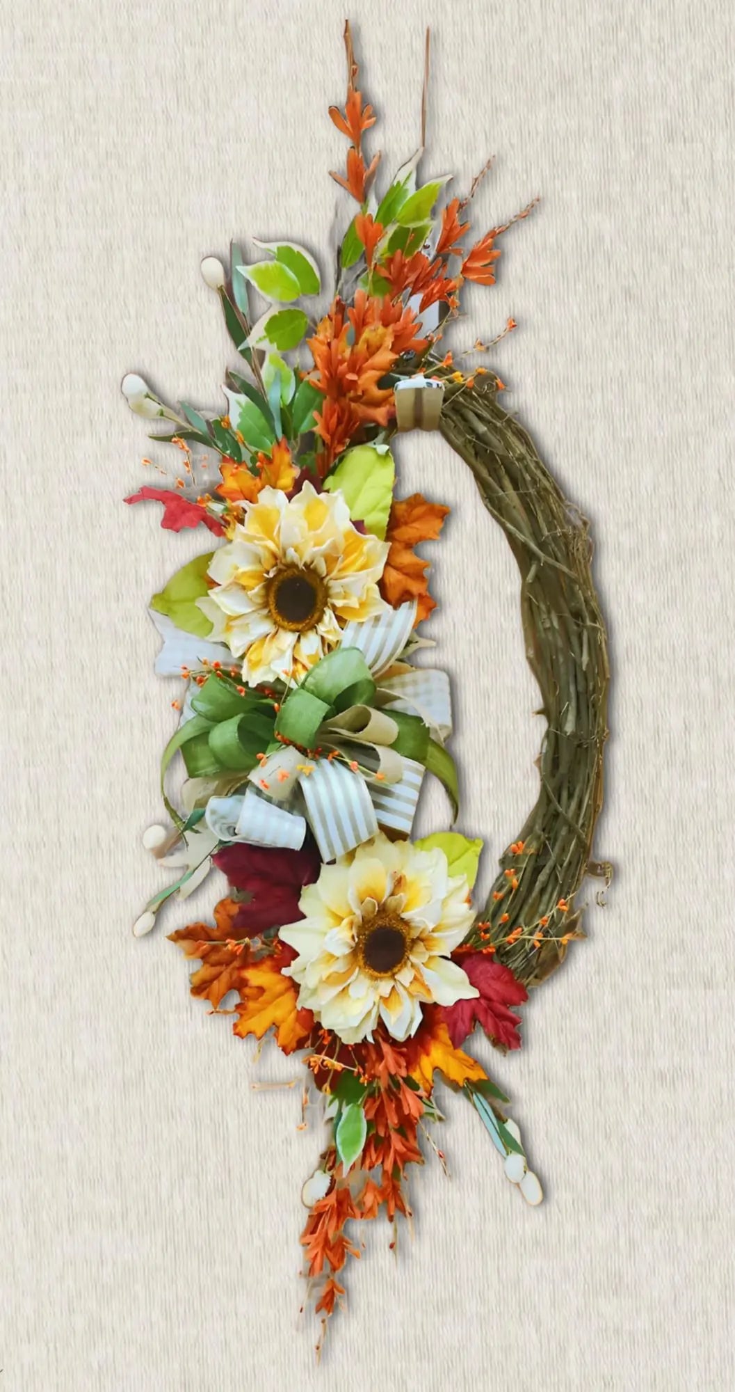 Oval Grapevine Fall Sunflower Wreath Thanksgiving Autumn Door Decor