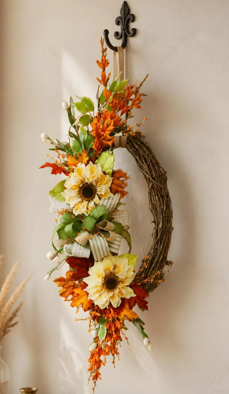 Oval Grapevine Fall Sunflower Wreath Thanksgiving Autumn Door Decor