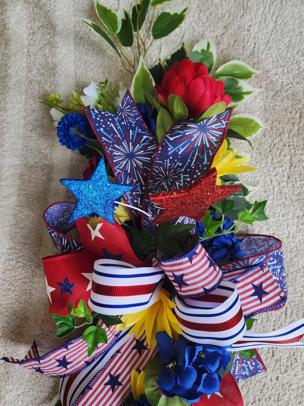 Patriotic Lantern Swag, Red White Blue and Yellow l Arrangement, 4th of July Porch Decor