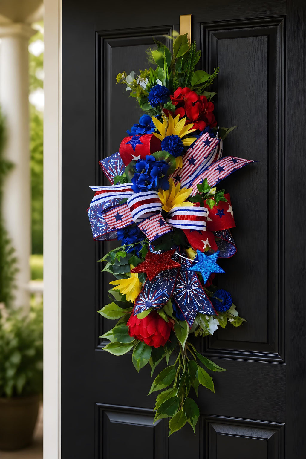 Patriotic Lantern Swag, Red White Blue and Yellow l Arrangement, 4th of July Porch Decor