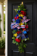 Patriotic Lantern Swag, Red White Blue and Yellow l Arrangement, 4th of July Porch Decor