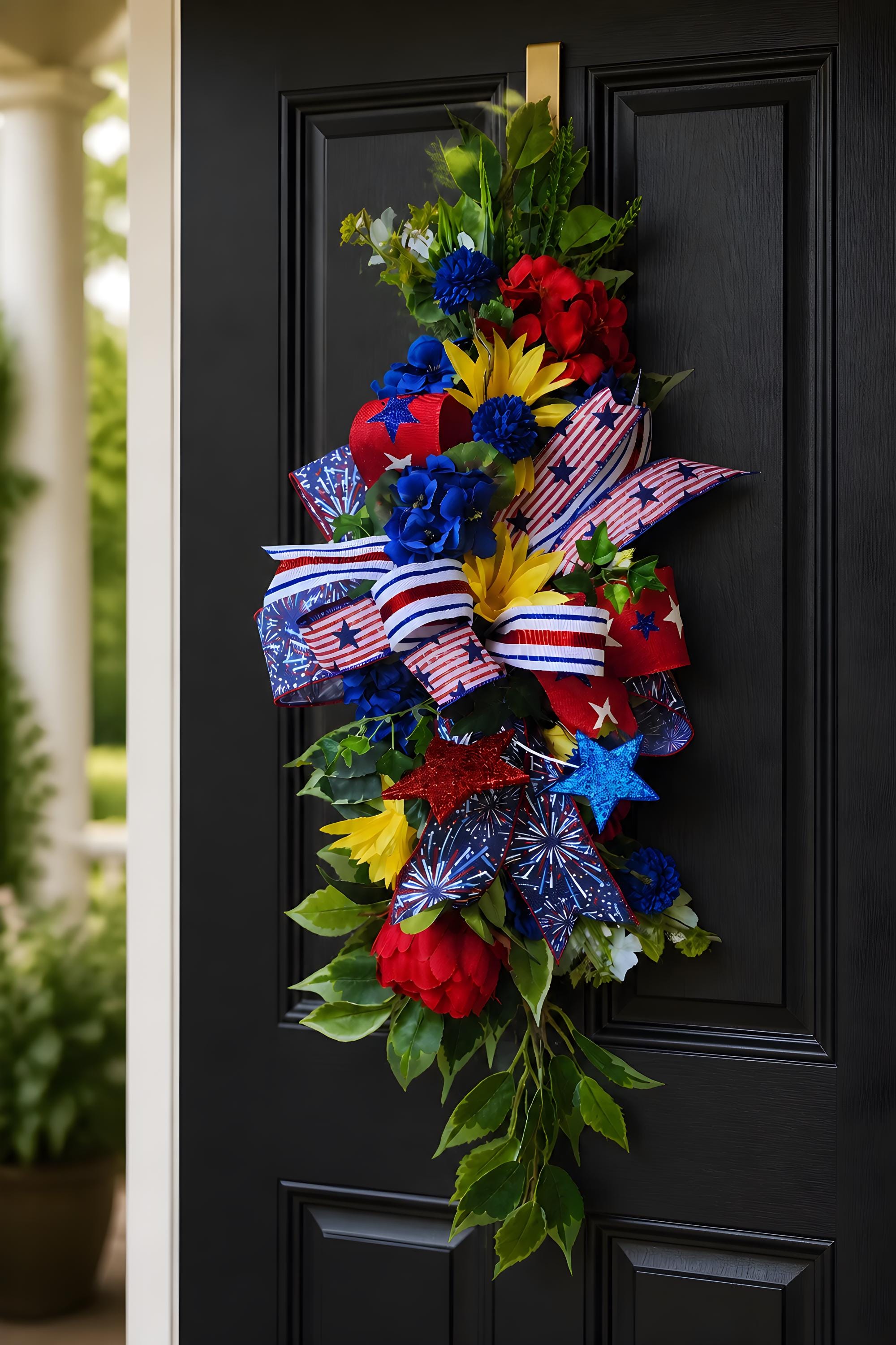 Patriotic Lantern Swag, Red White Blue and Yellow l Arrangement, 4th of July Porch Decor