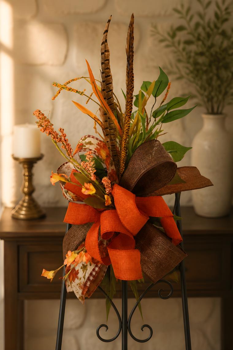 Autumn Pheasant Feather Lantern Swag 10" x 30"
