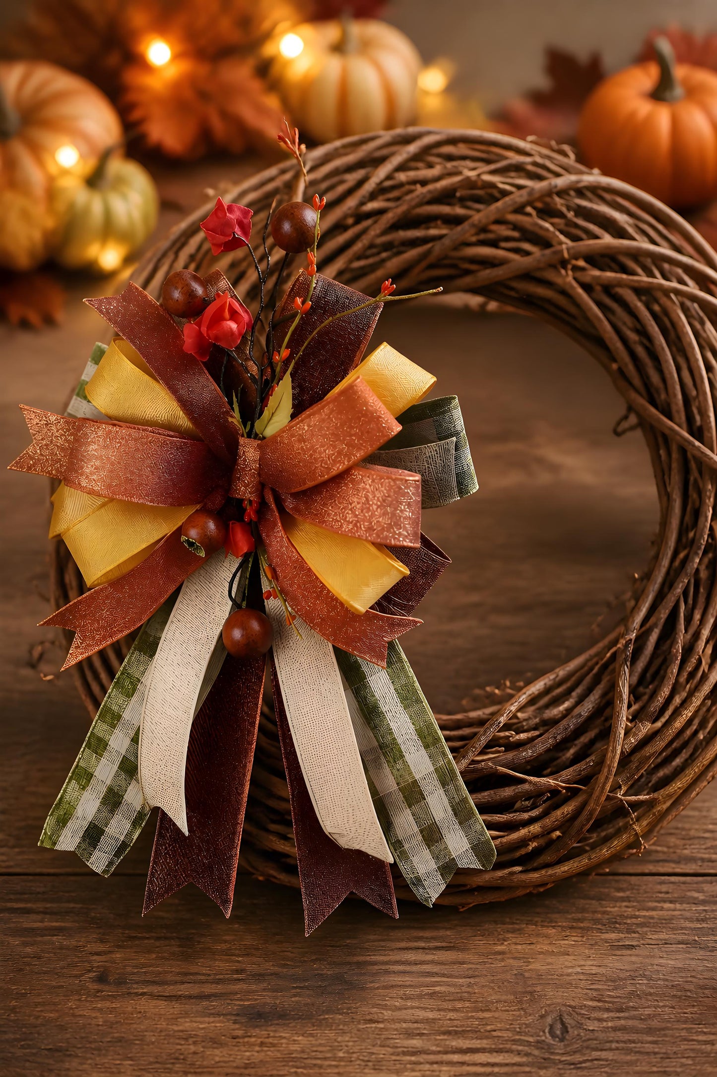 Autumn Wreath Bow | Add On Wreath Bow | Swag Bow | Farmhouse Bow Enhancer