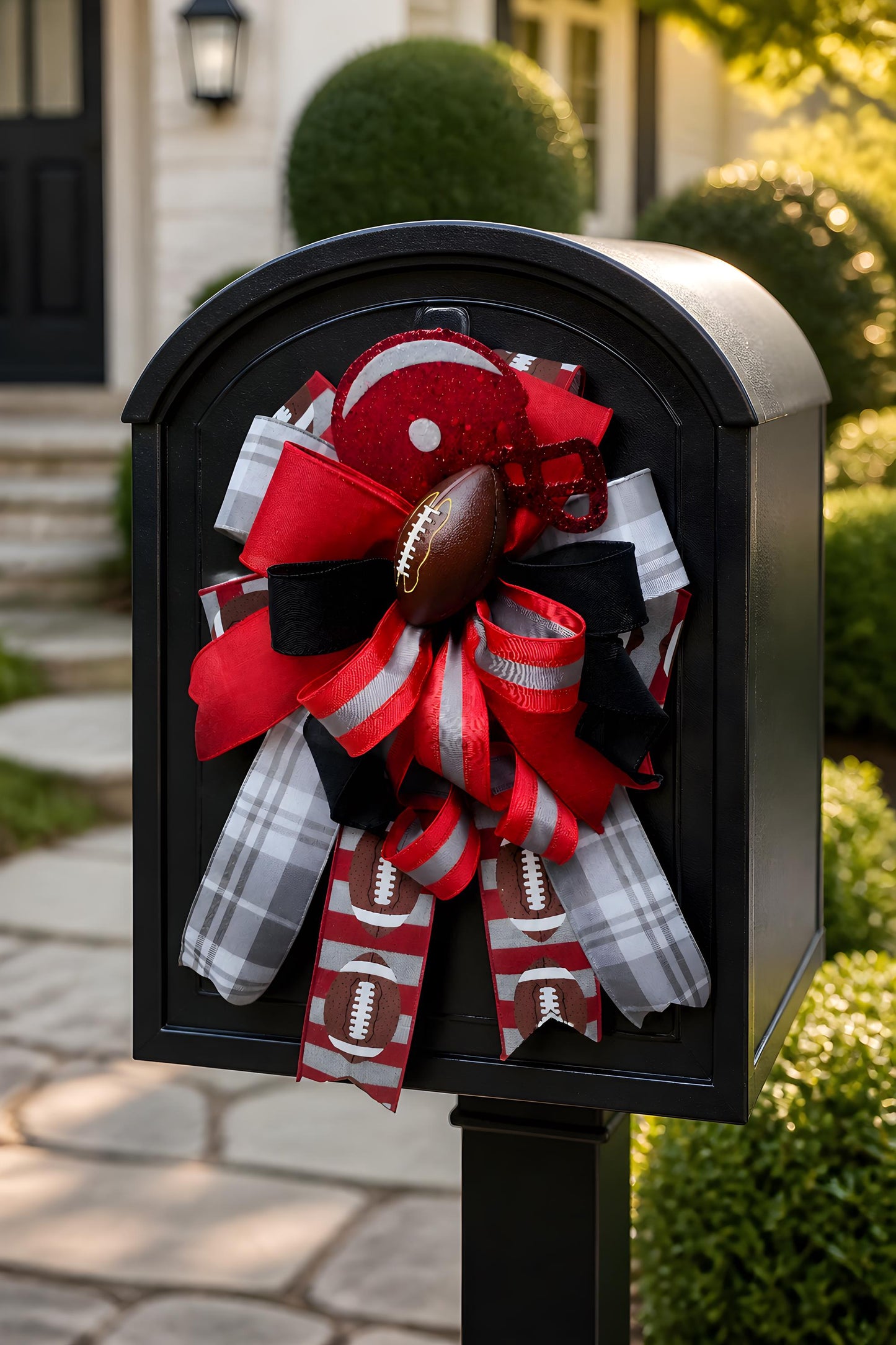 Scarlet & Gray Football Bow | Game Day Wired Bow | Wreath Topper | Choose Your Style