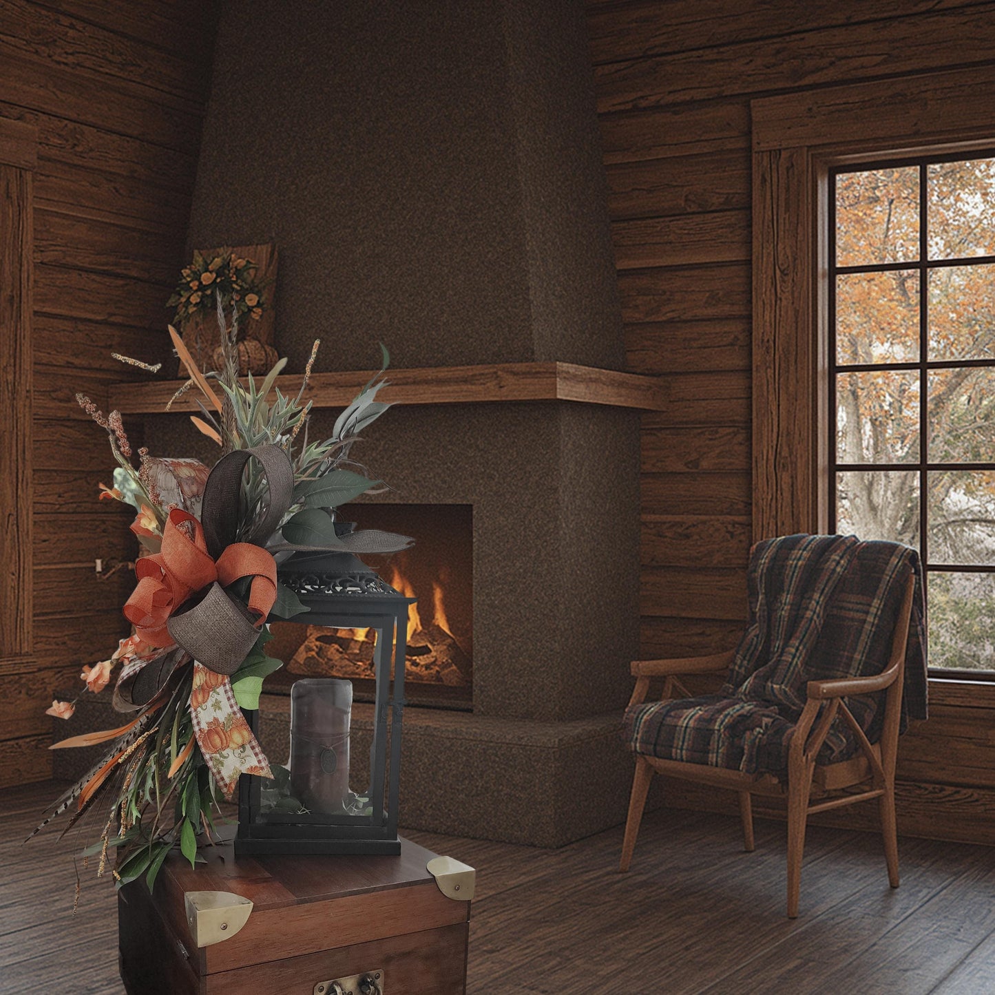 Autumn Pheasant Feather Lantern Swag 10" x 30"