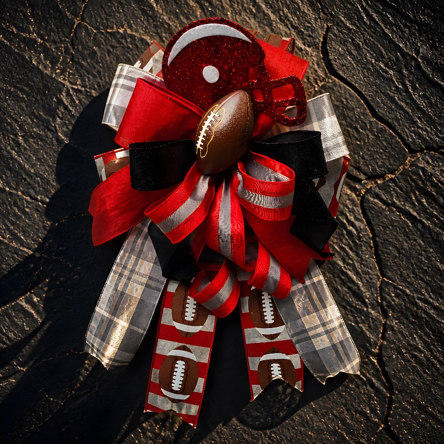 Scarlet & Gray Football Bow | Game Day Wired Bow | Wreath Topper | Choose Your Style