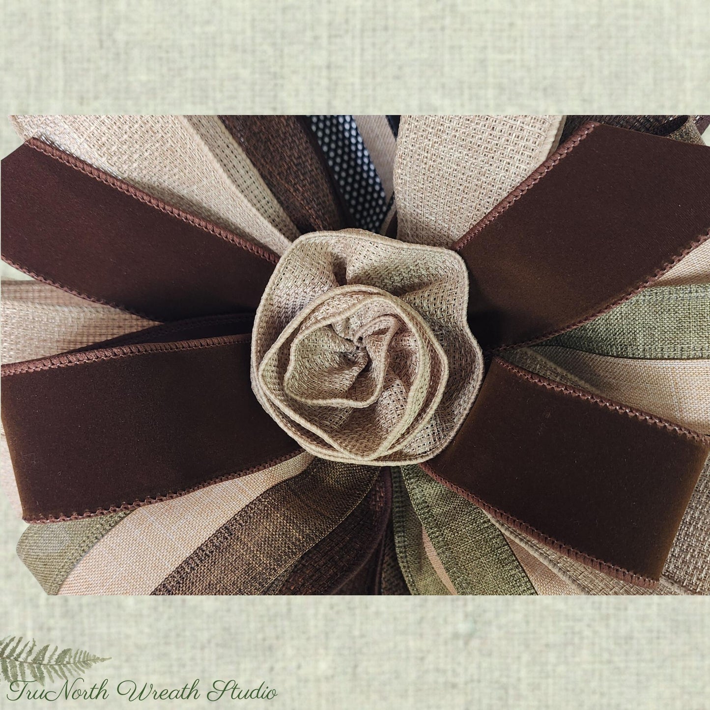 Dark Neutral Bow | Brown, Tan Burlap & Olive Green Front Door Decor