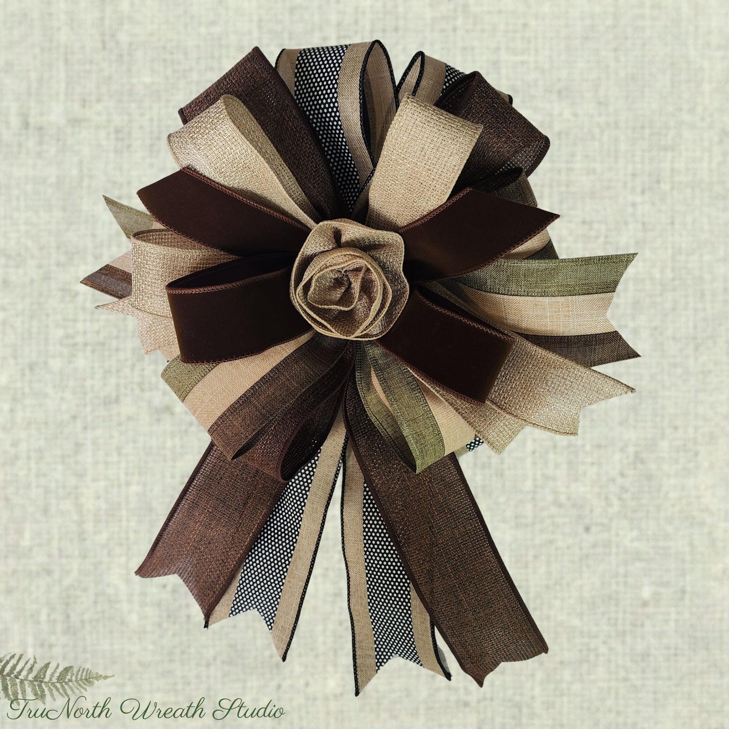 Dark Neutral Bow | Brown, Tan Burlap & Olive Green Front Door Decor