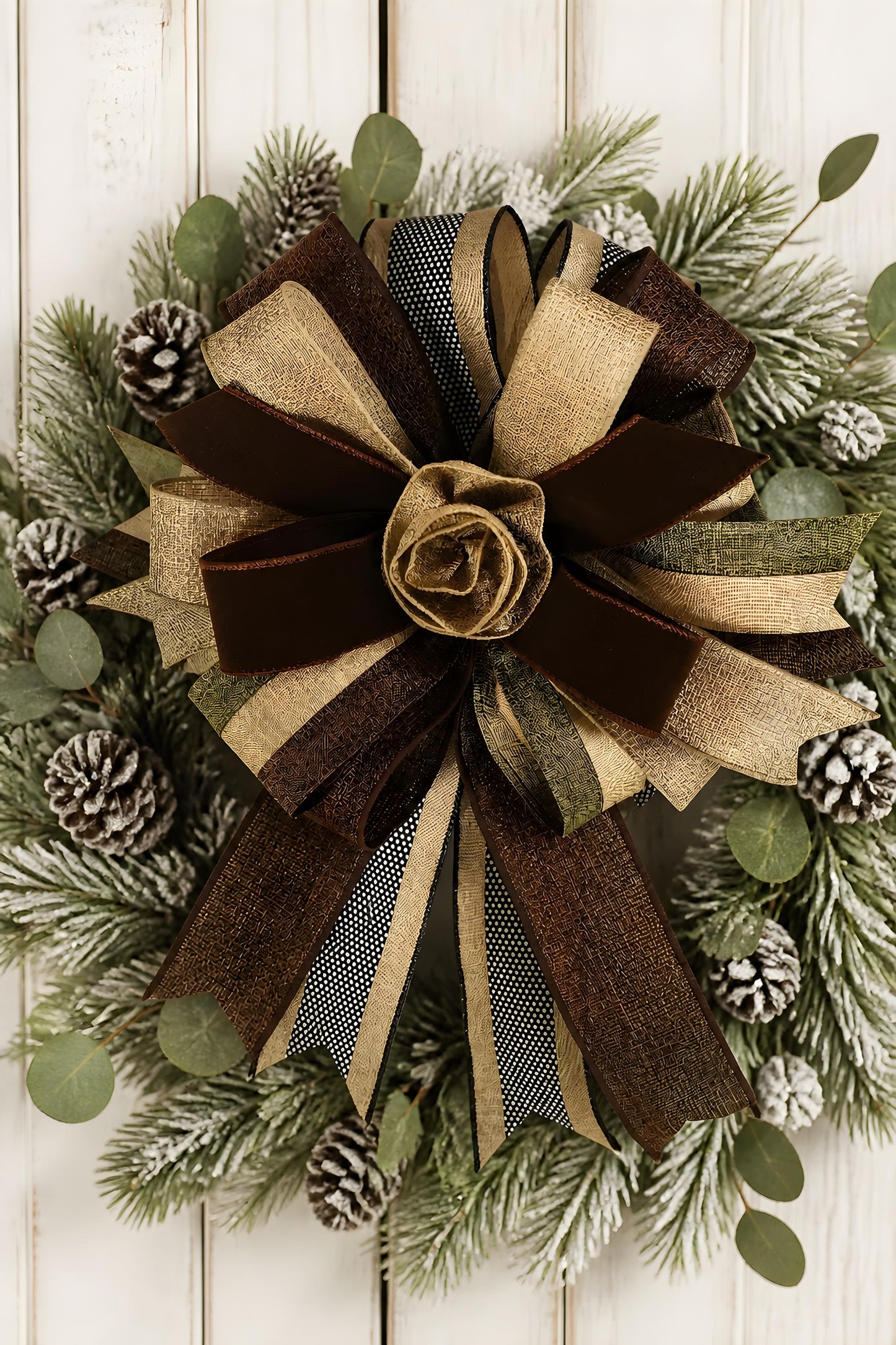 Dark Neutral Bow | Brown, Tan Burlap & Olive Green Front Door Decor