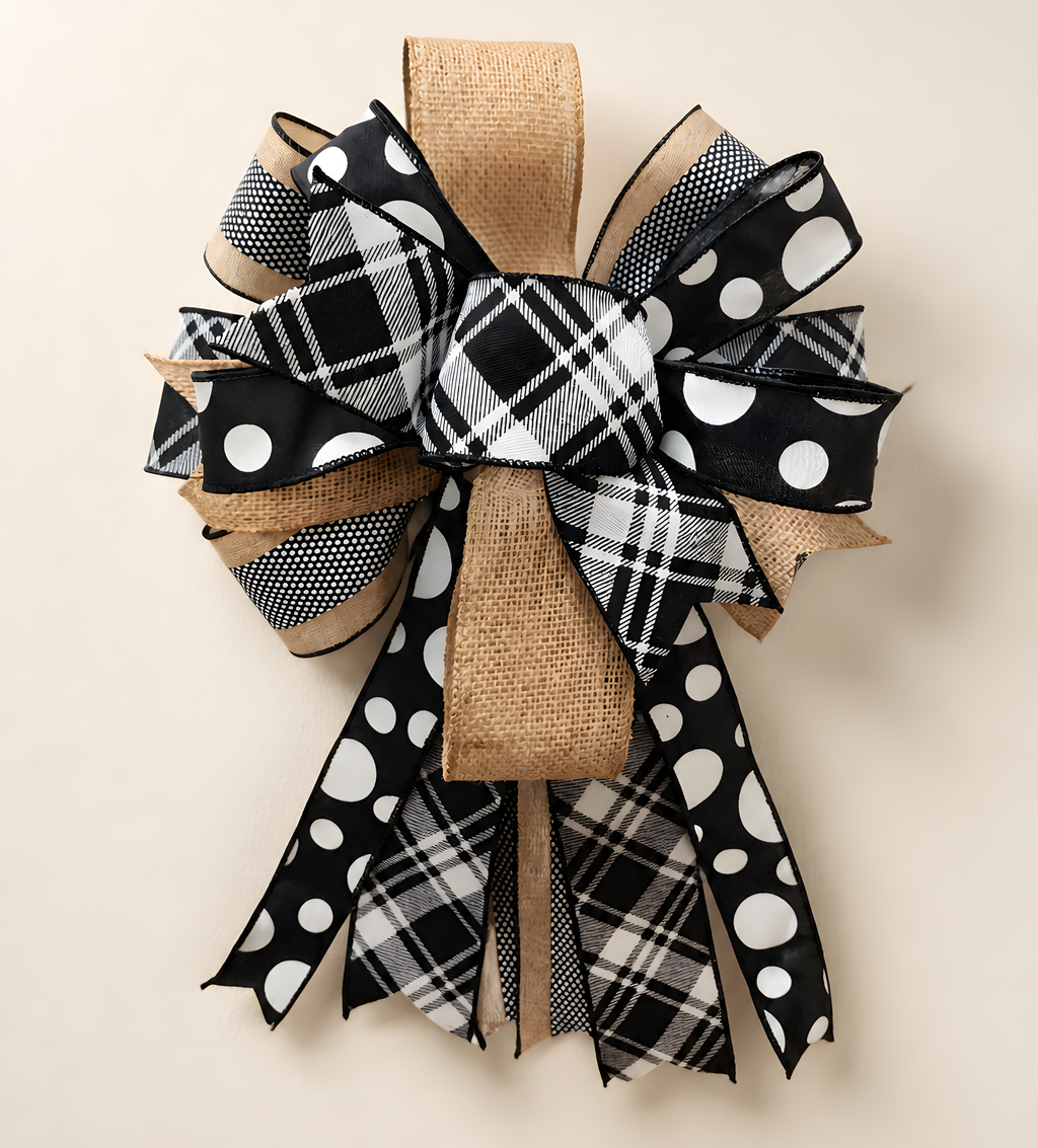 Black and Tan 5 Ribbon Bow, All Season Farmhouse Lantern Swag Accent