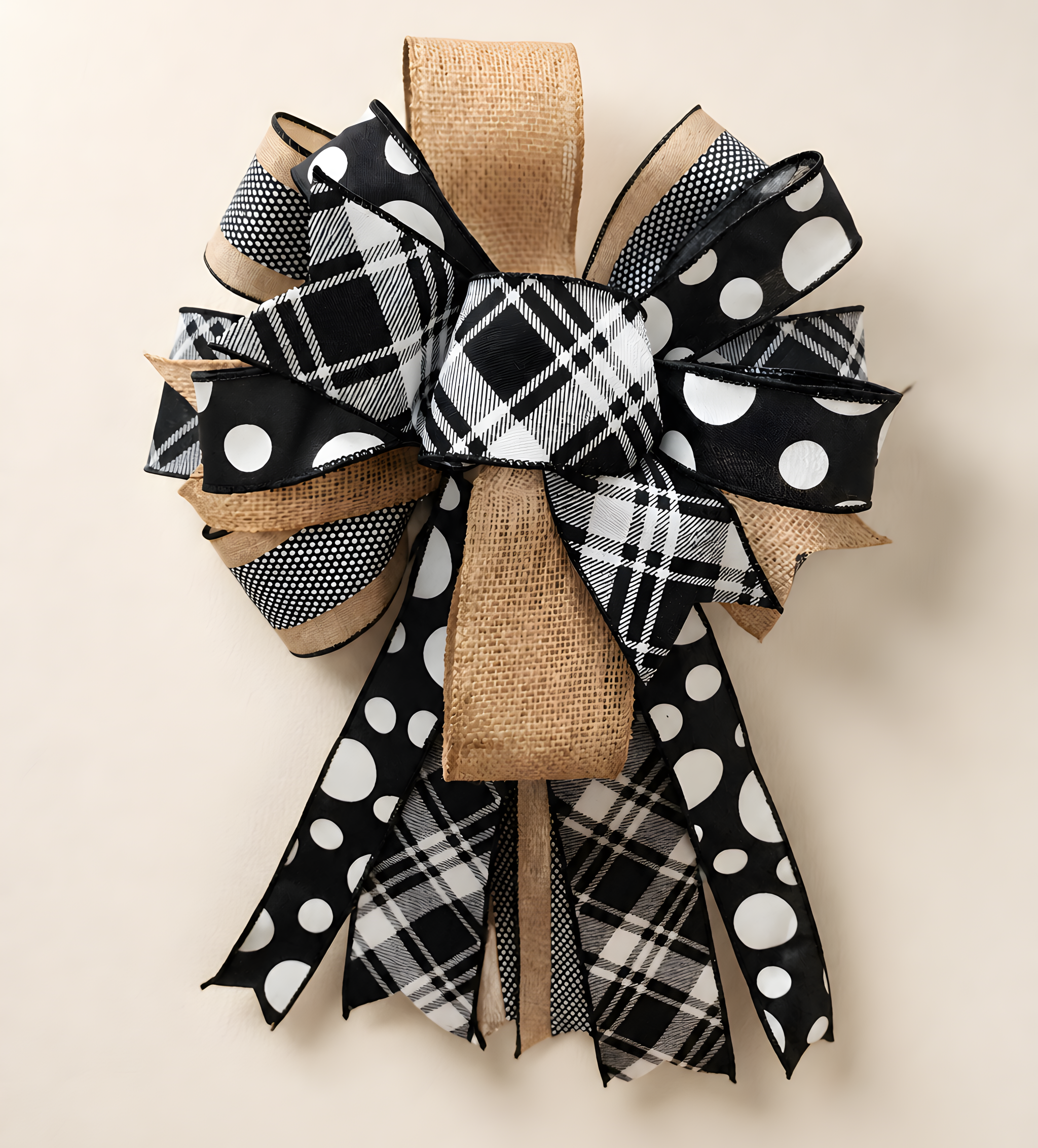 Black and Tan 5 Ribbon All Season Wreath Bow Lantern or Swag Bow